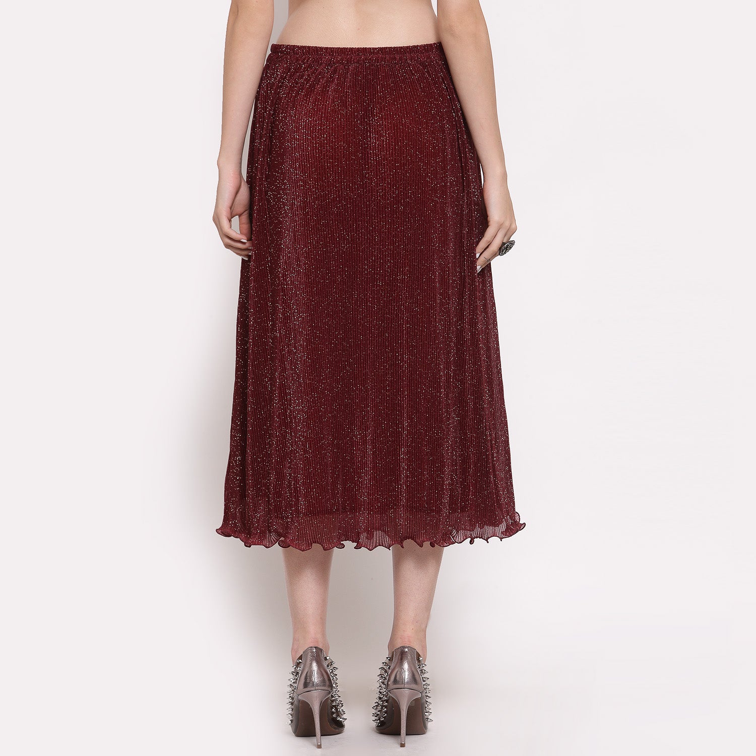 Maroon Plisse Long Skirt