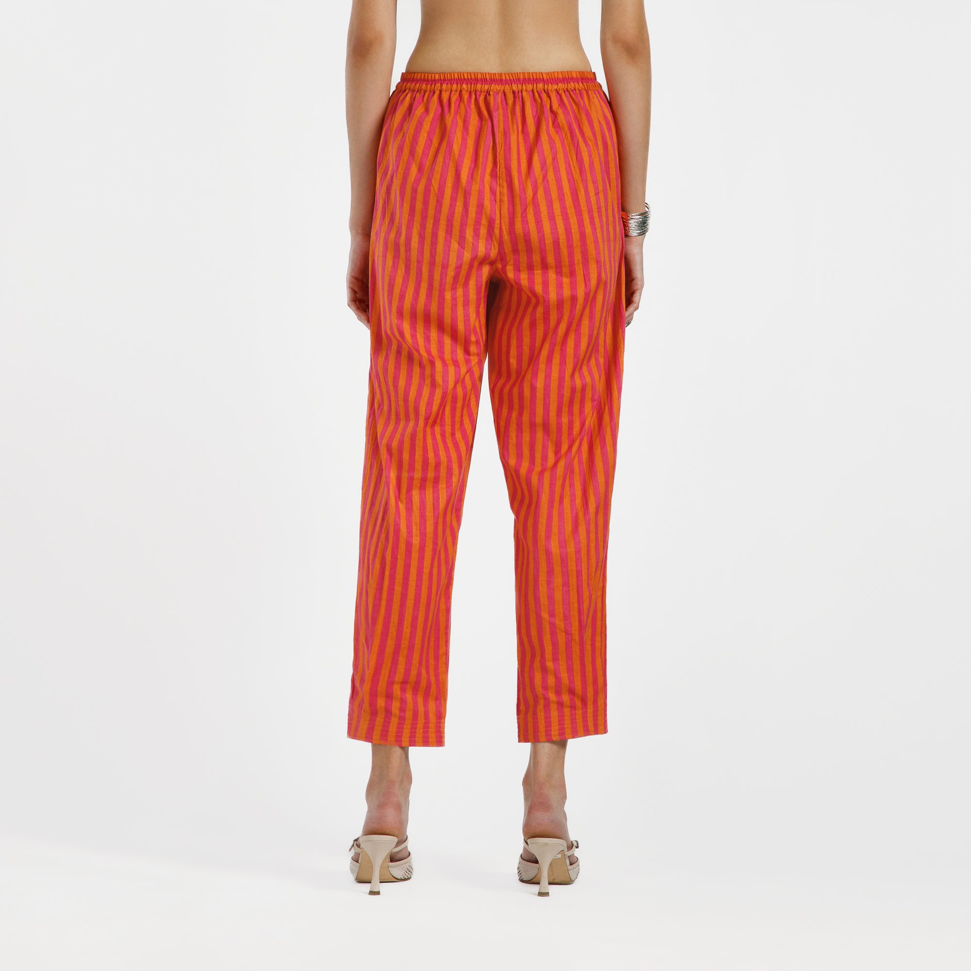 Orange And Pink Line Cotton Pleated Plazzo