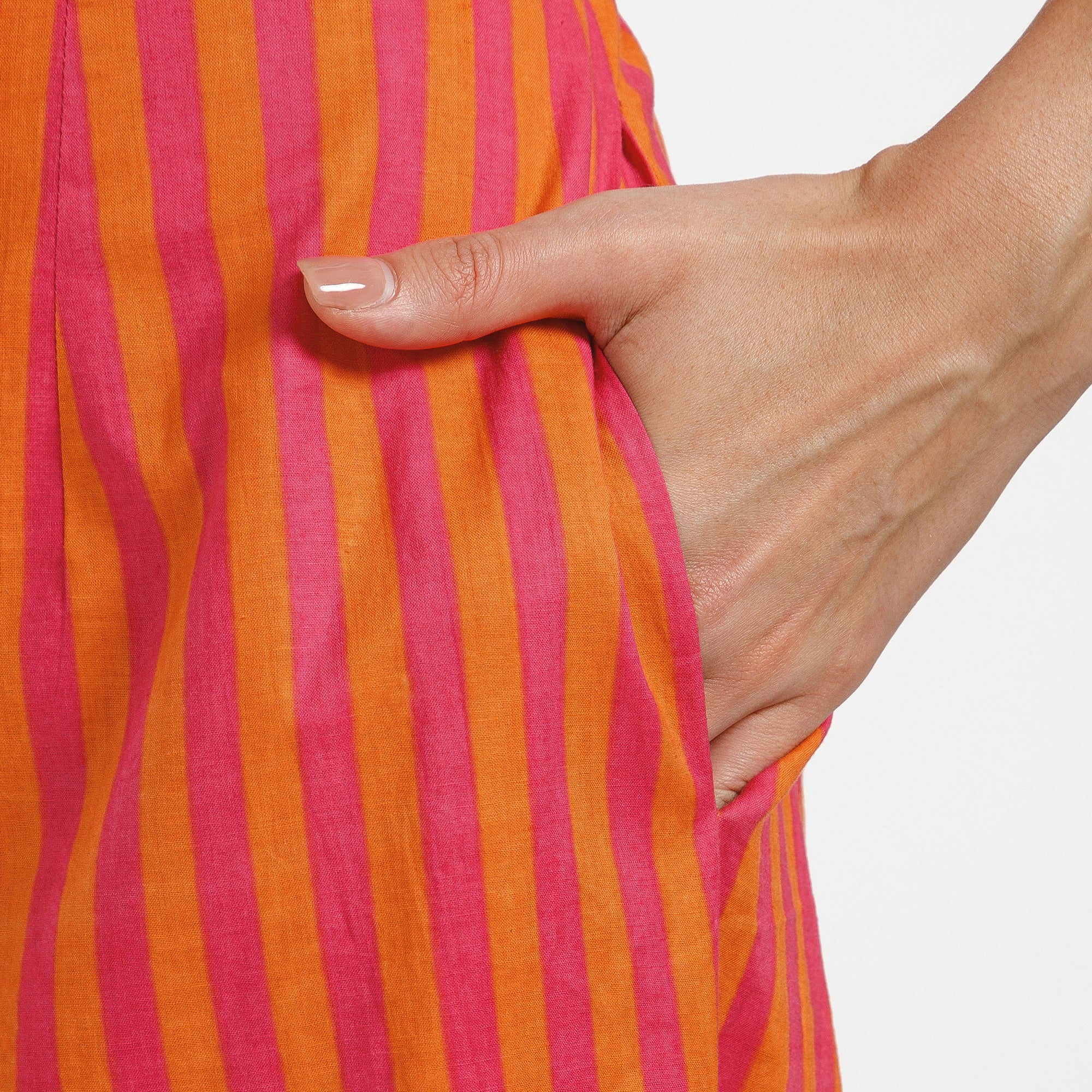 Orange And Pink Line Cotton Pleated Plazzo