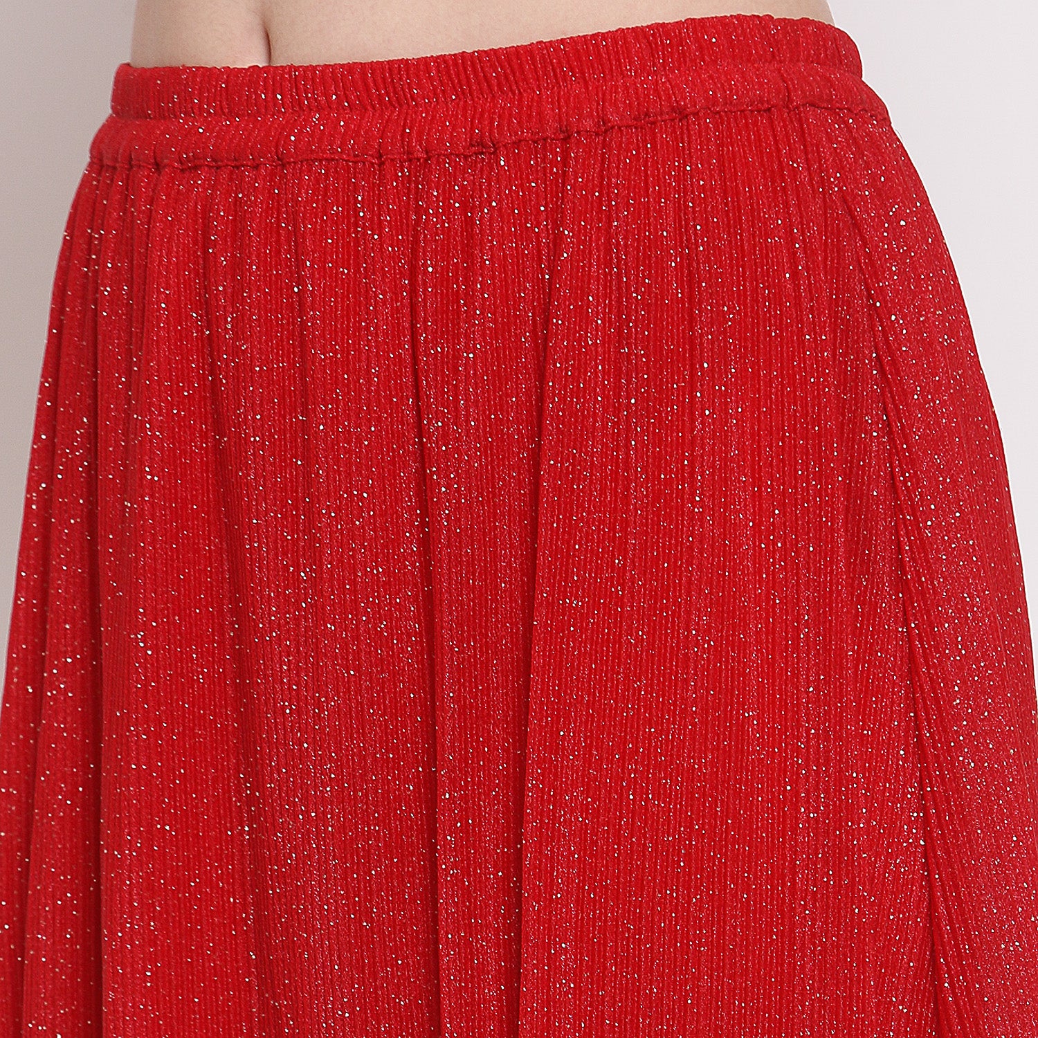 Red Plisse Long Skirt