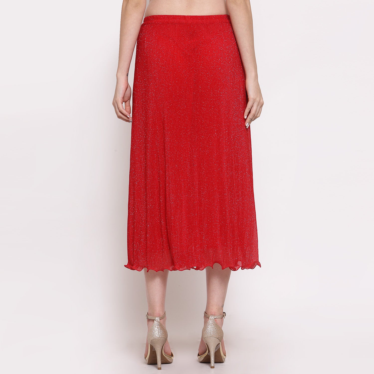 Red Plisse Long Skirt