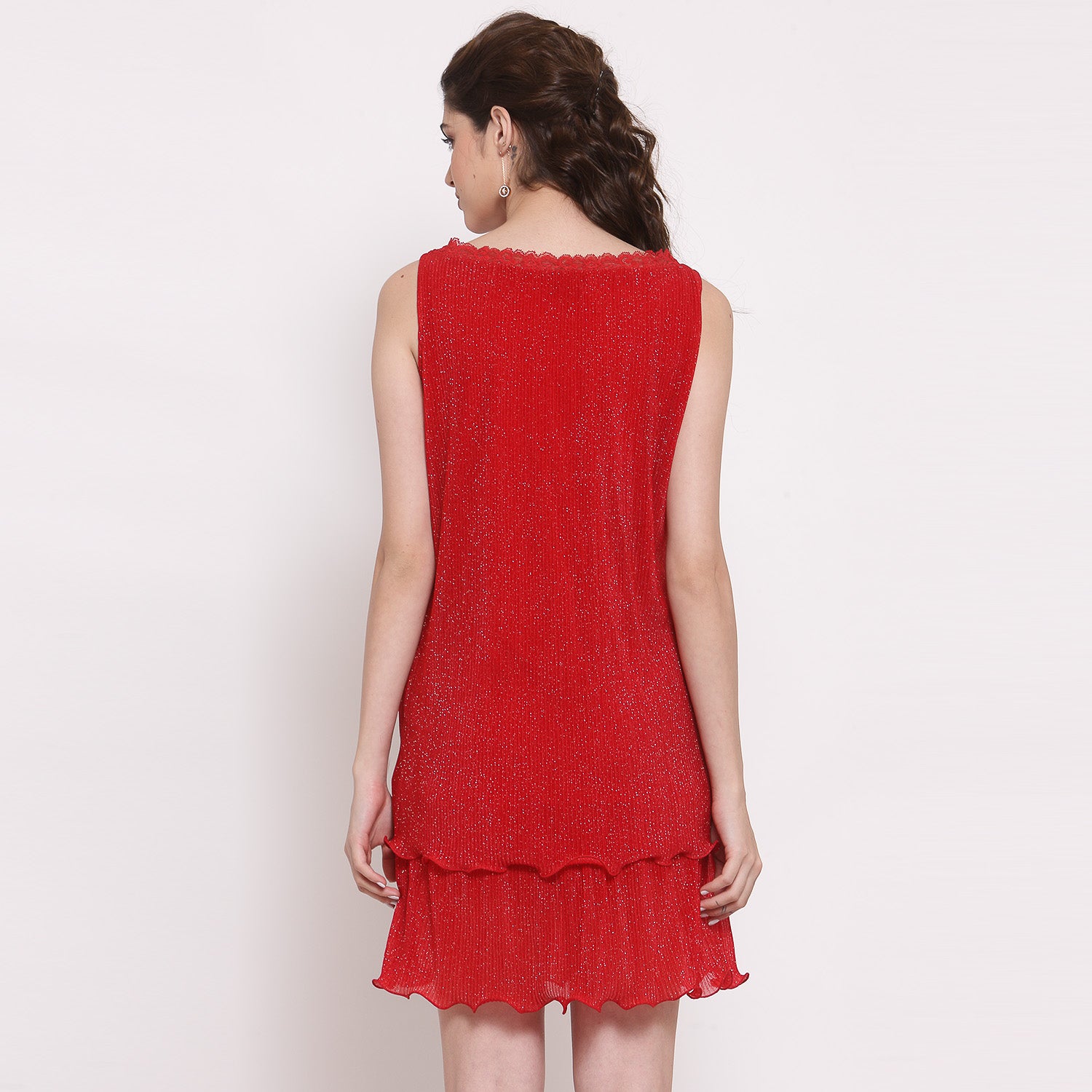 Red Plisse Double Layered Dress