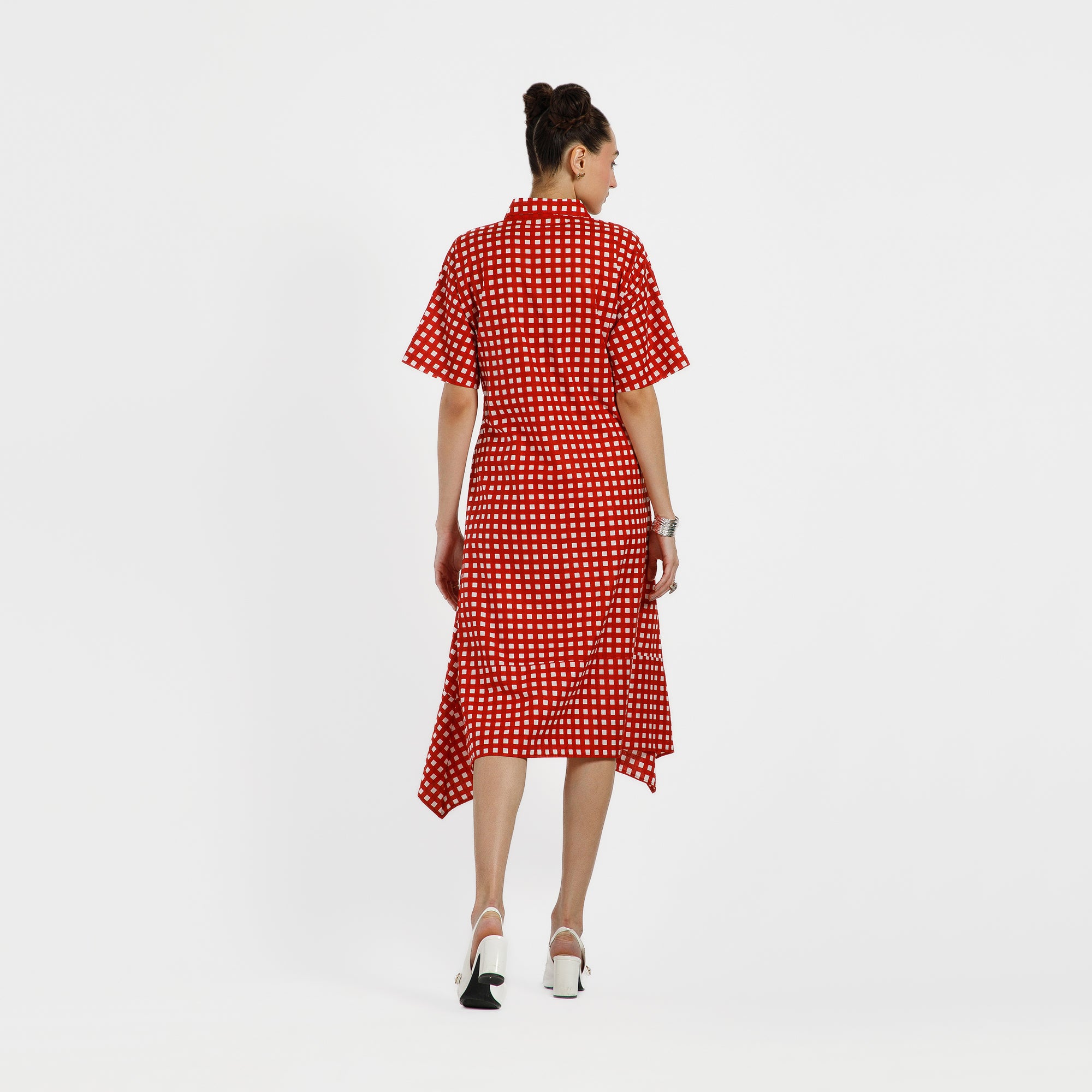 Red And White Check Printed Cotton Dress