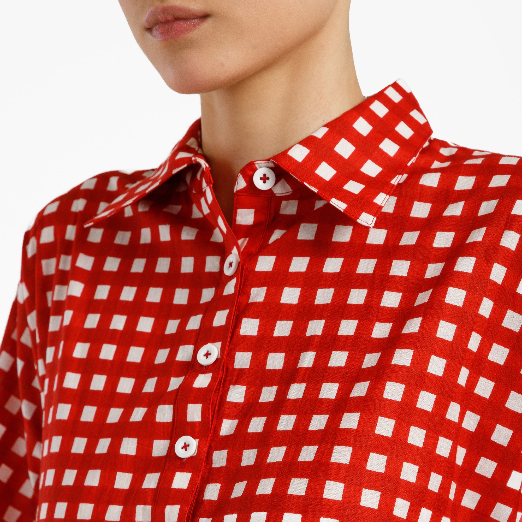 Red And White Check Printed Cotton Dress