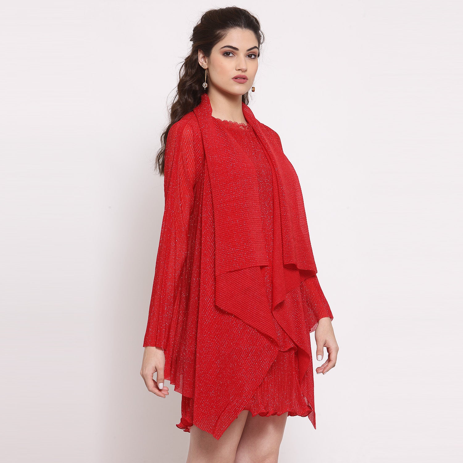 Women Red Drape Short Jacket