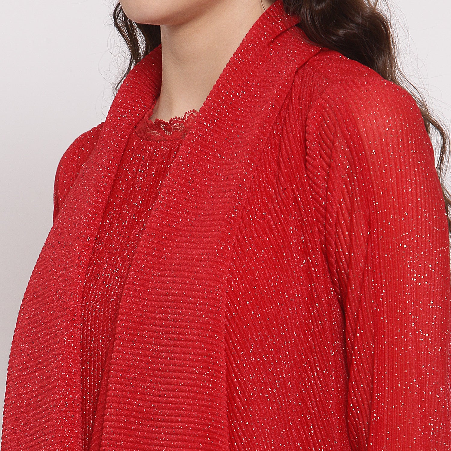 Women Red Drape Short Jacket