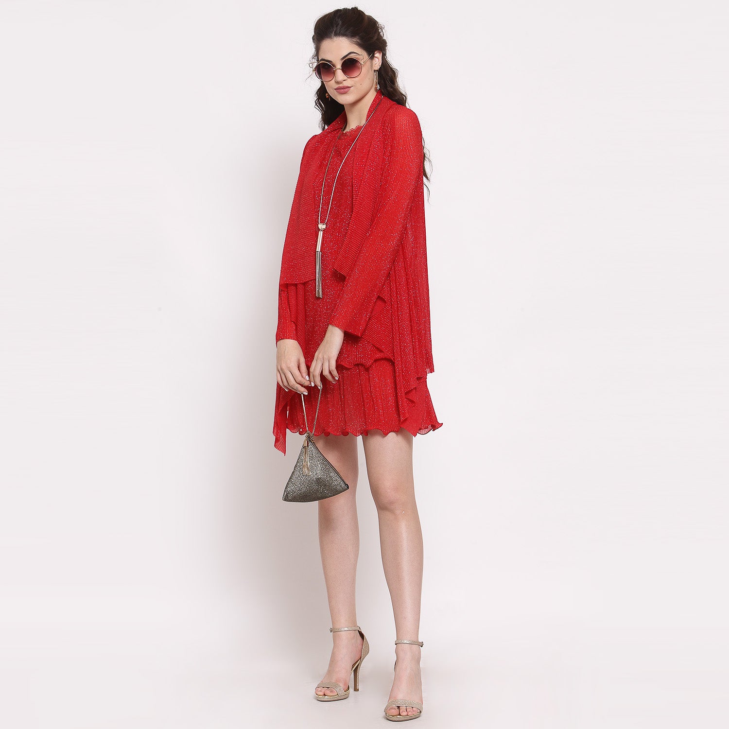 Women Red Drape Short Jacket