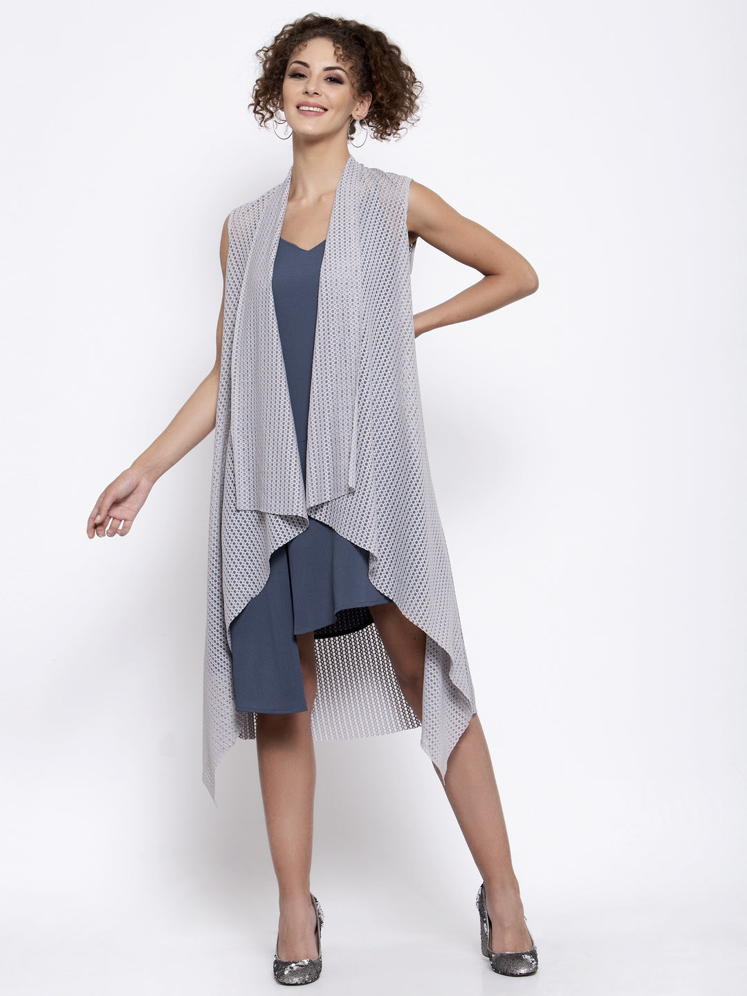 Grey Lycra Sleeveless Shrug