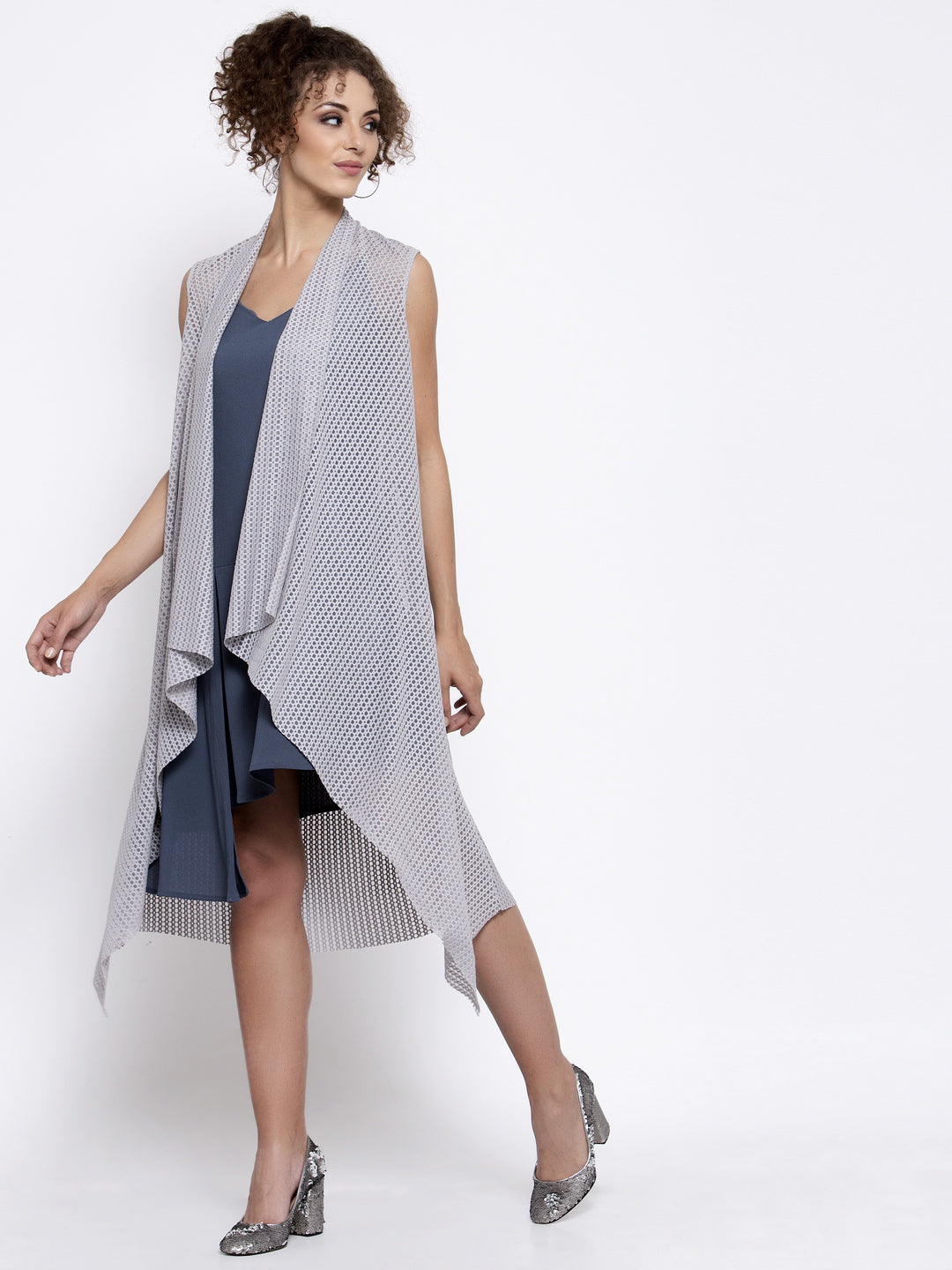 Grey Lycra Sleeveless Shrug