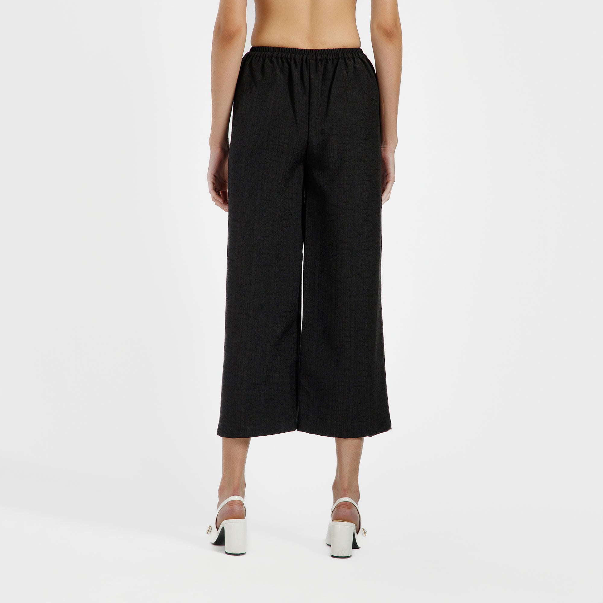 Black Cotton Slub Linen Textured Plazzo