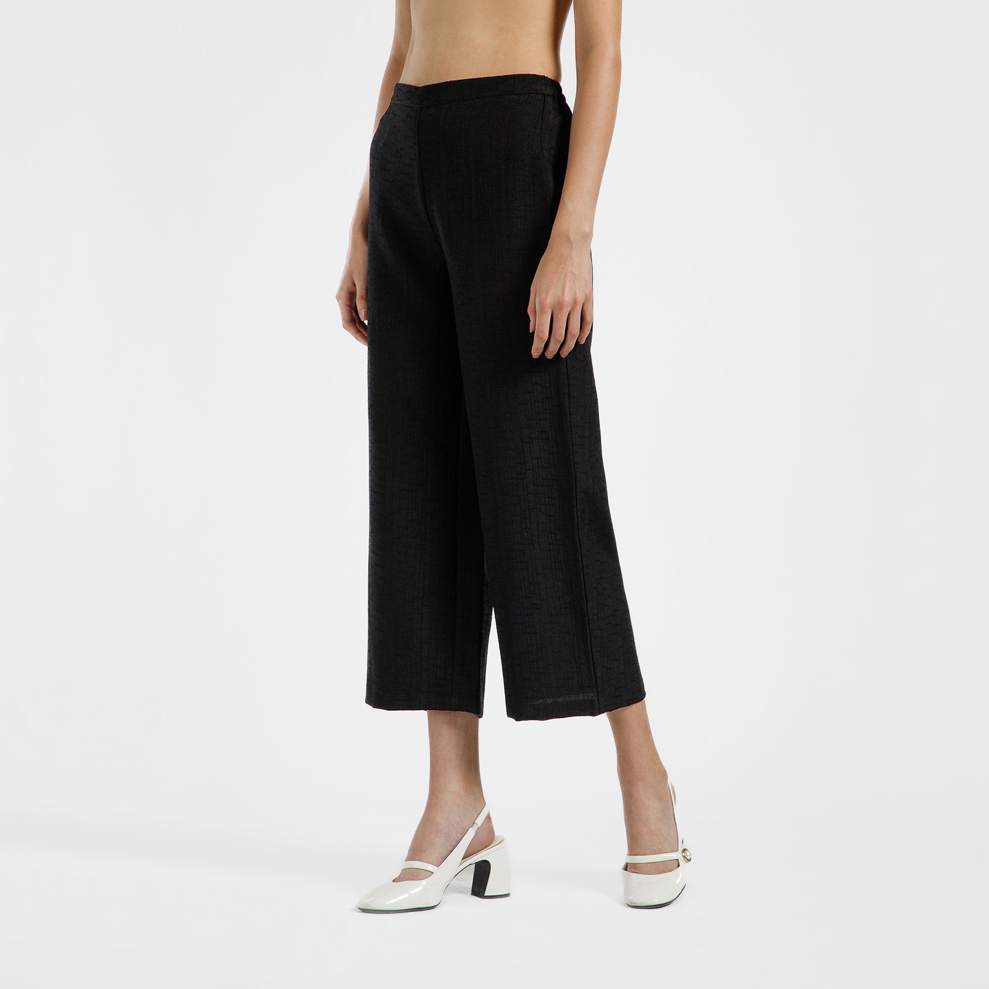 Black Cotton Slub Linen Textured Plazzo