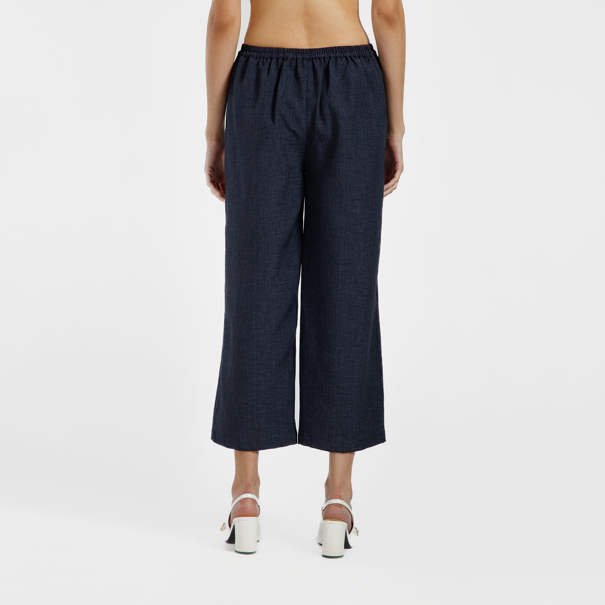 Blue Cotton Slub Linen Textured Plazzo