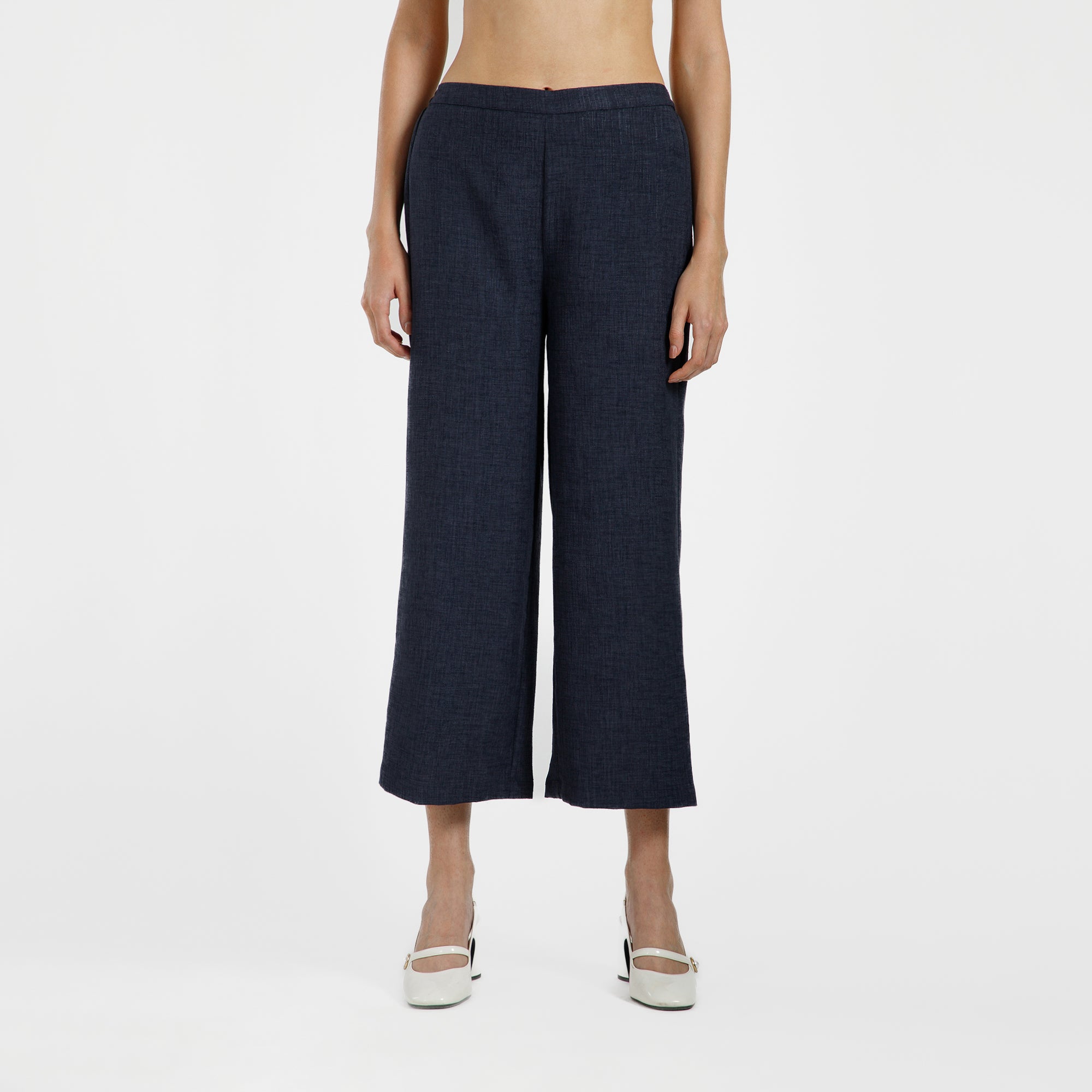 Blue Cotton Slub Linen Textured Plazzo