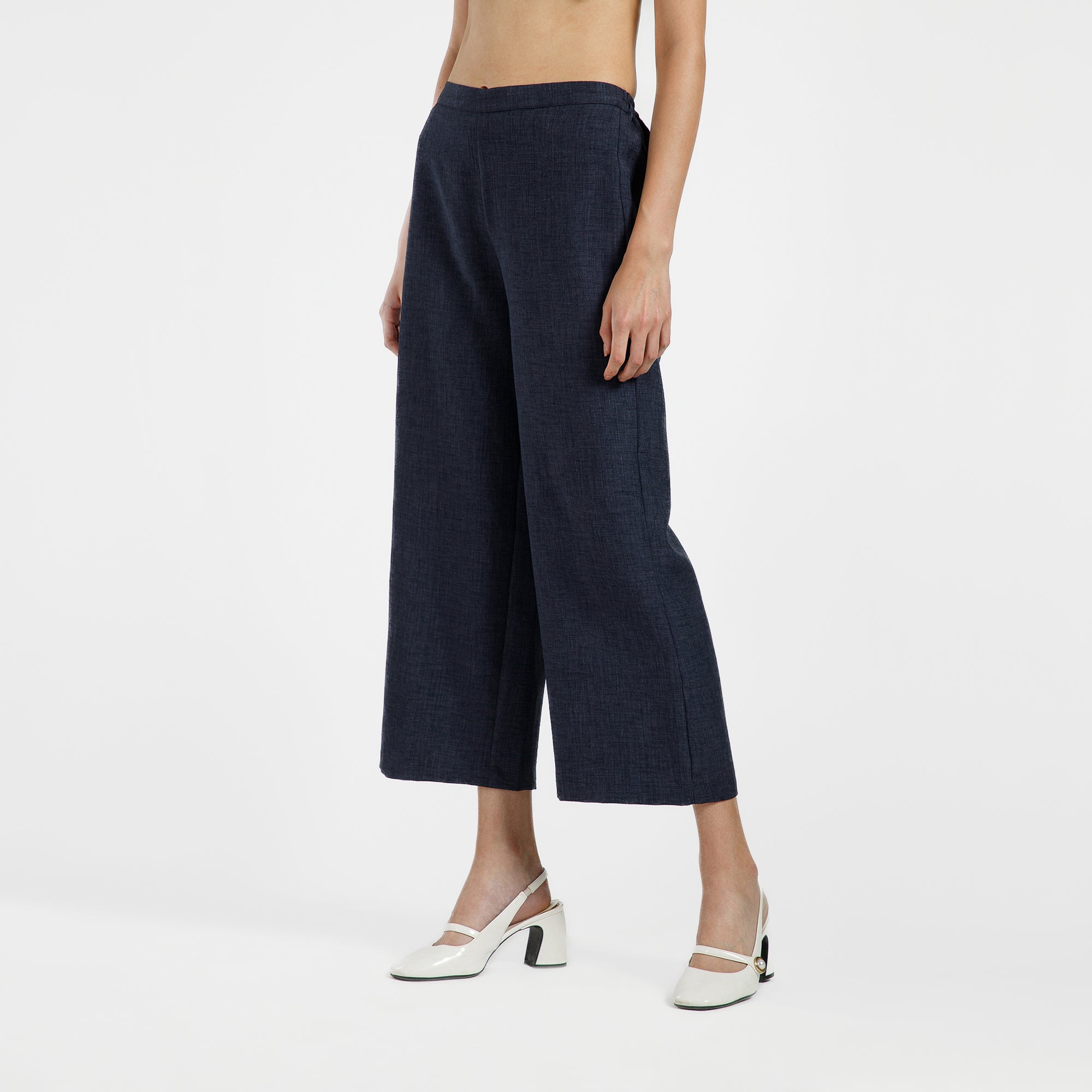Blue Cotton Slub Linen Textured Plazzo