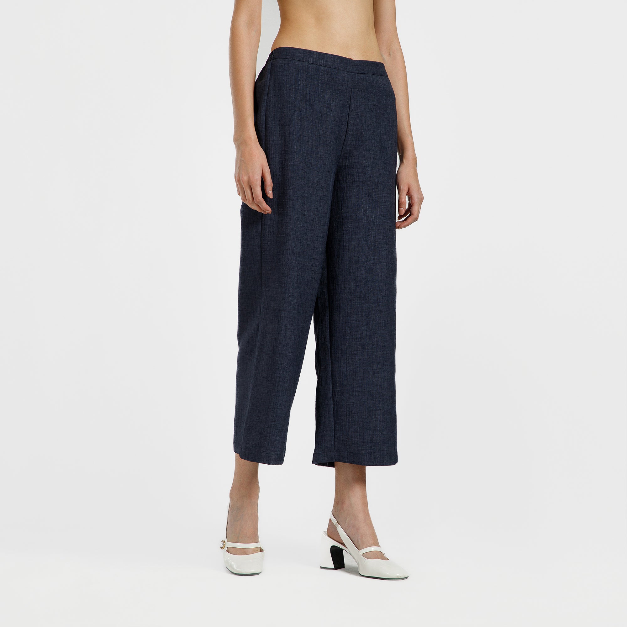 Blue Cotton Slub Linen Textured Plazzo