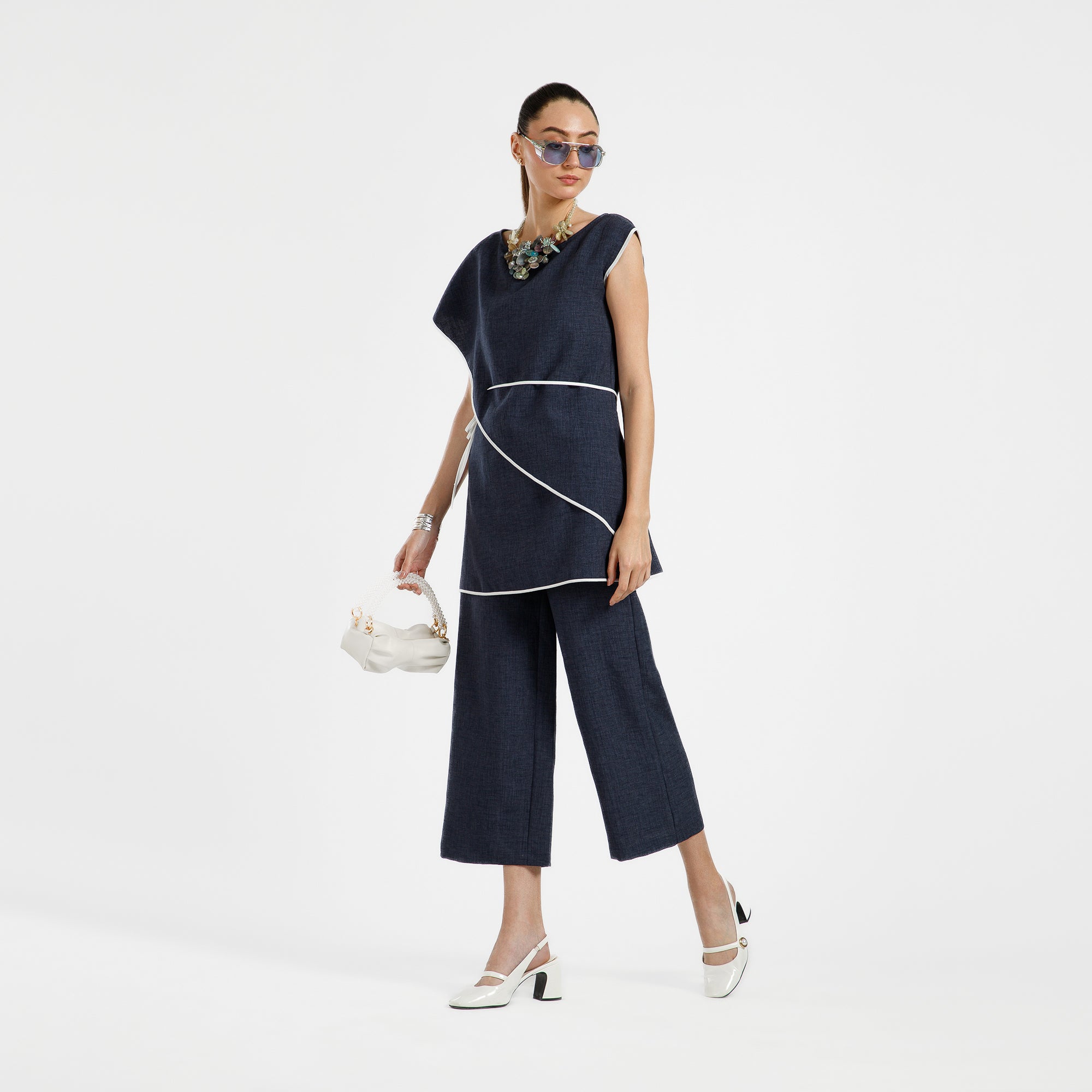 Blue Cotton Slub Linen Textured Plazzo