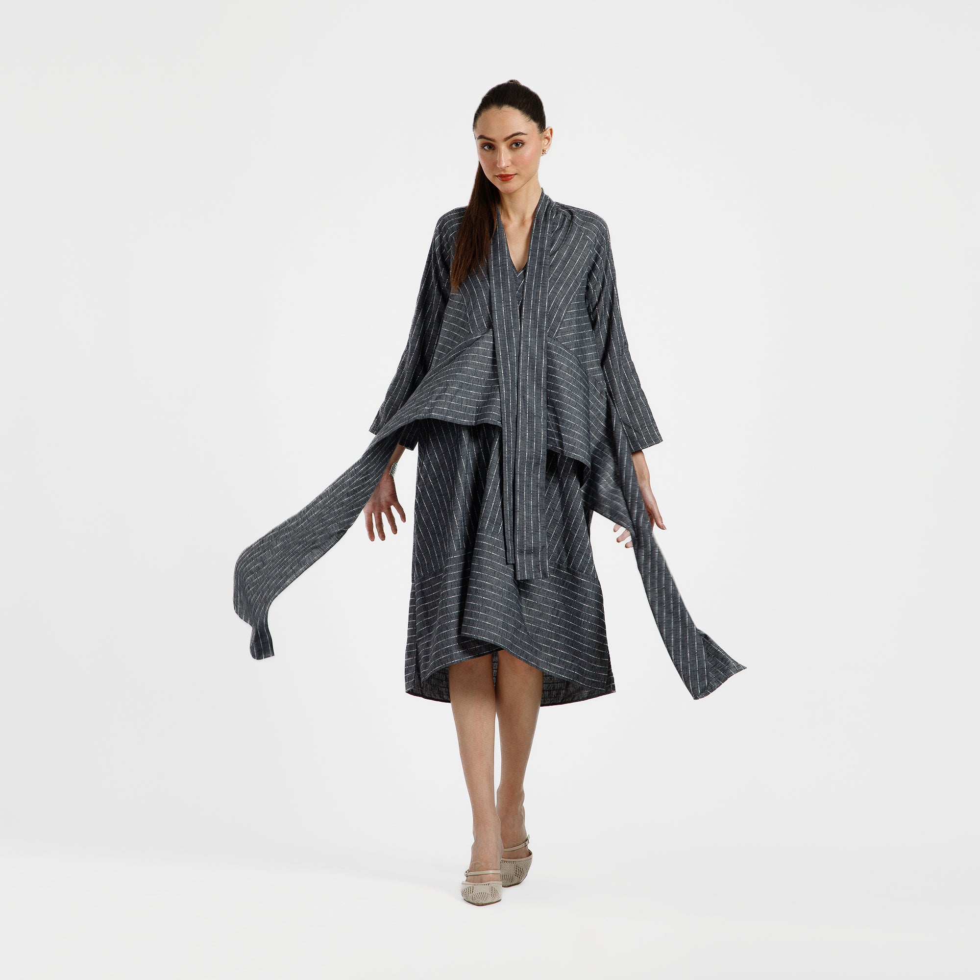 Grey Light Denim Line Asymmetrical Dress