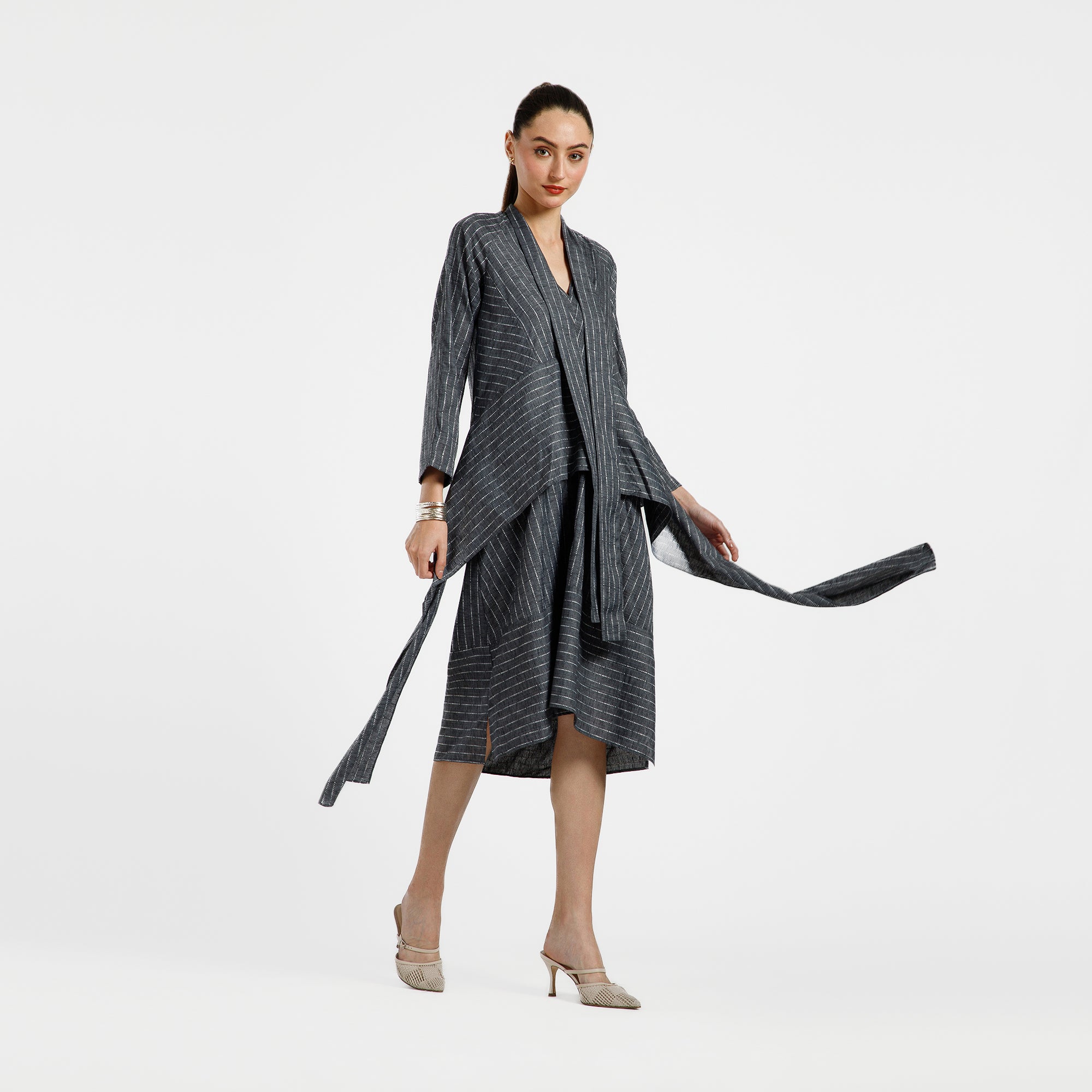 Grey Light Denim Line Asymmetrical Dress