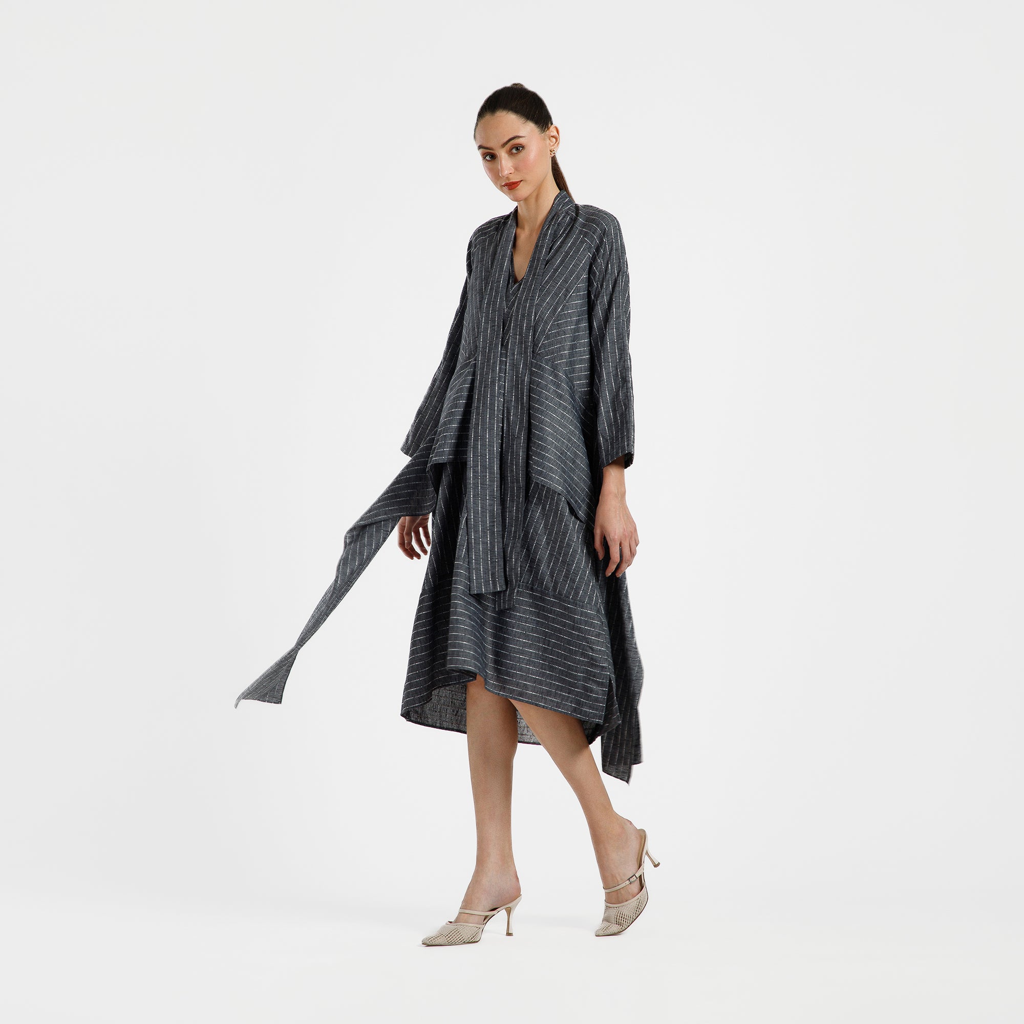 Grey Light Denim Line Asymmetrical Dress