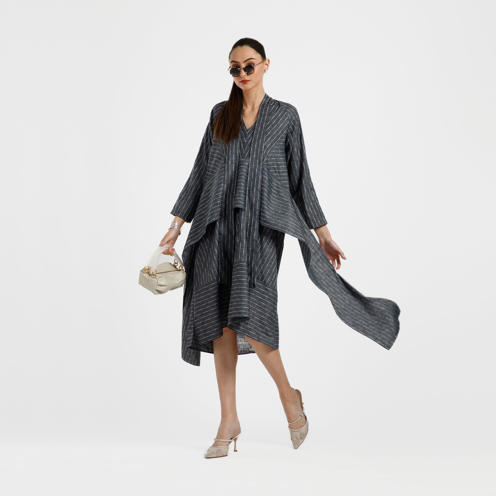 Grey Light Denim Line Asymmetrical Dress