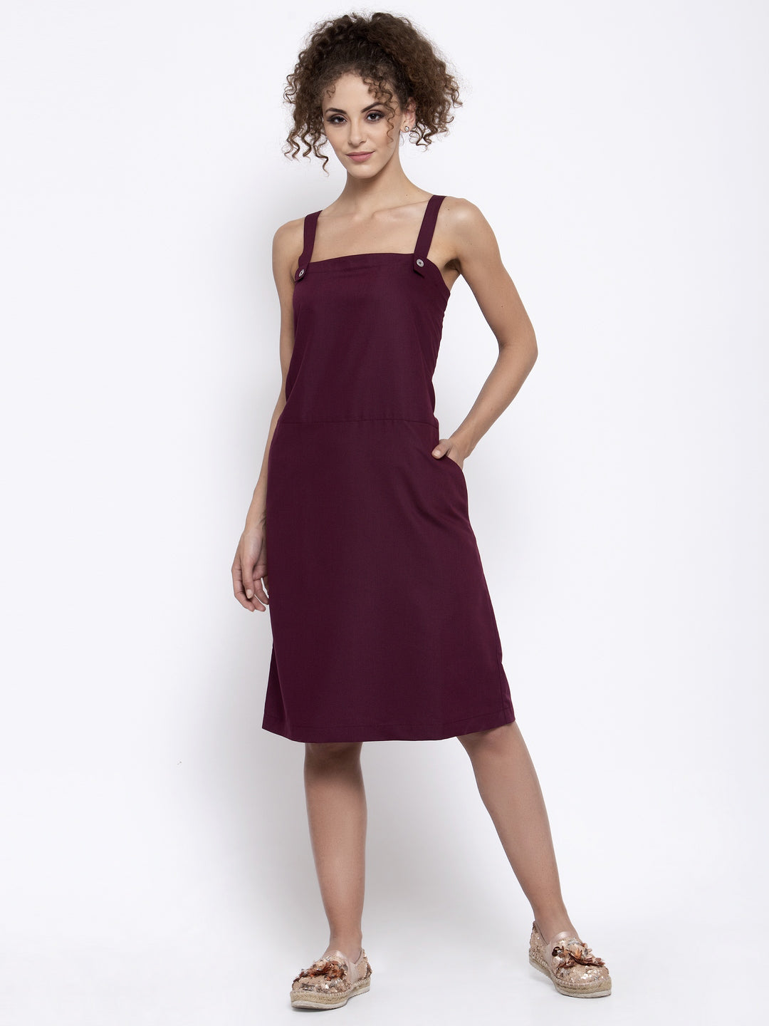 Buy Maroon Dungaree Dresses for Women-5