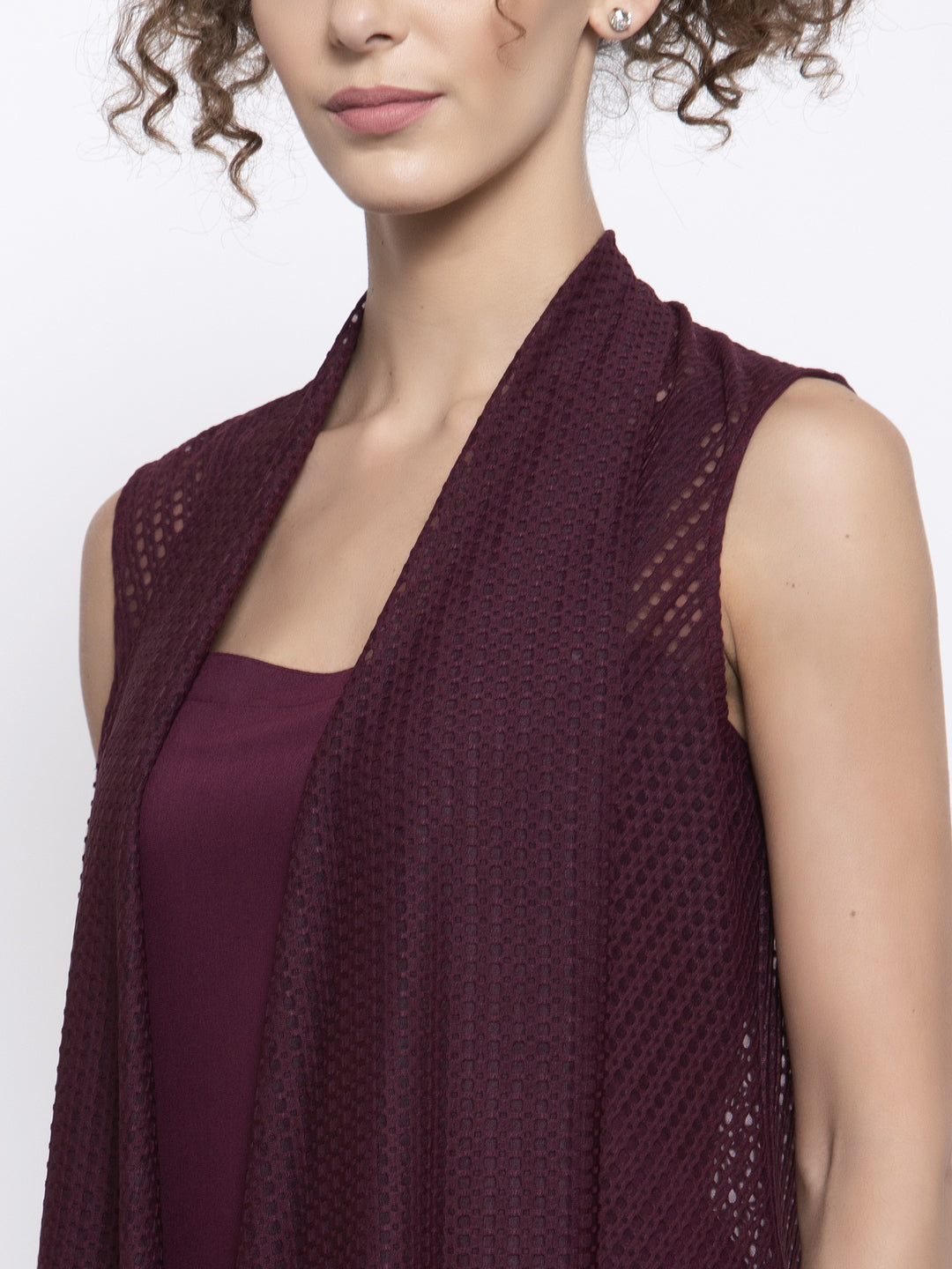 Maroon Lycra Sleeveless Shrug