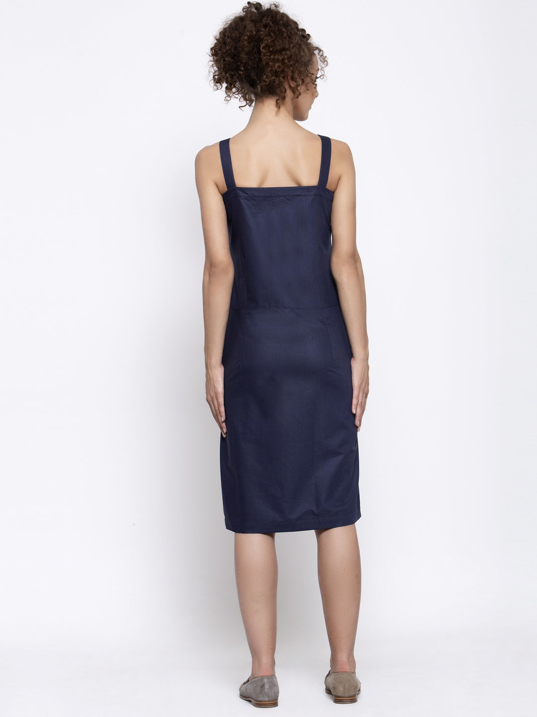 Navy Blue Dungree Dresses for Women Office Wear-3