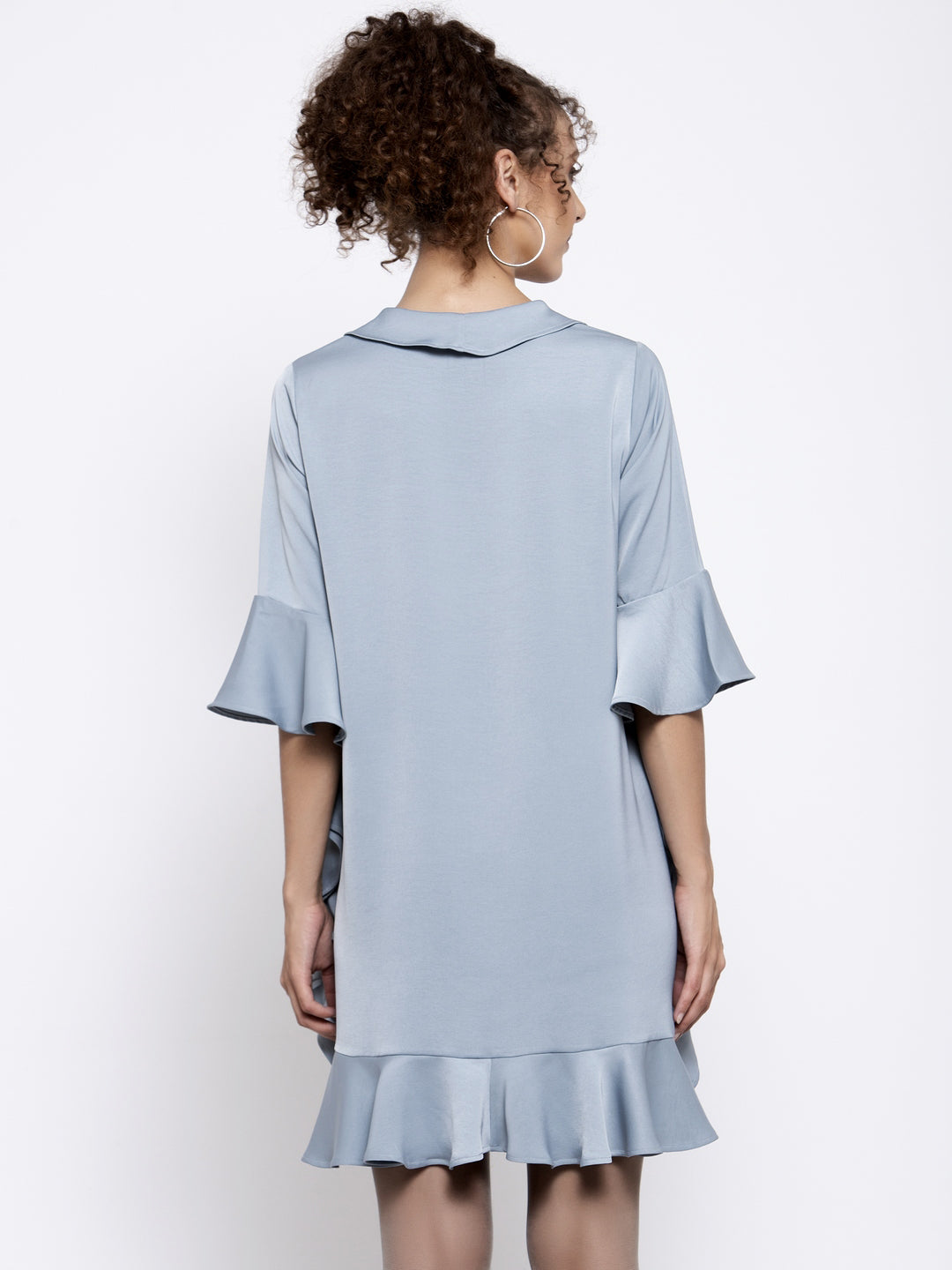 Blue Satin Frill Dress