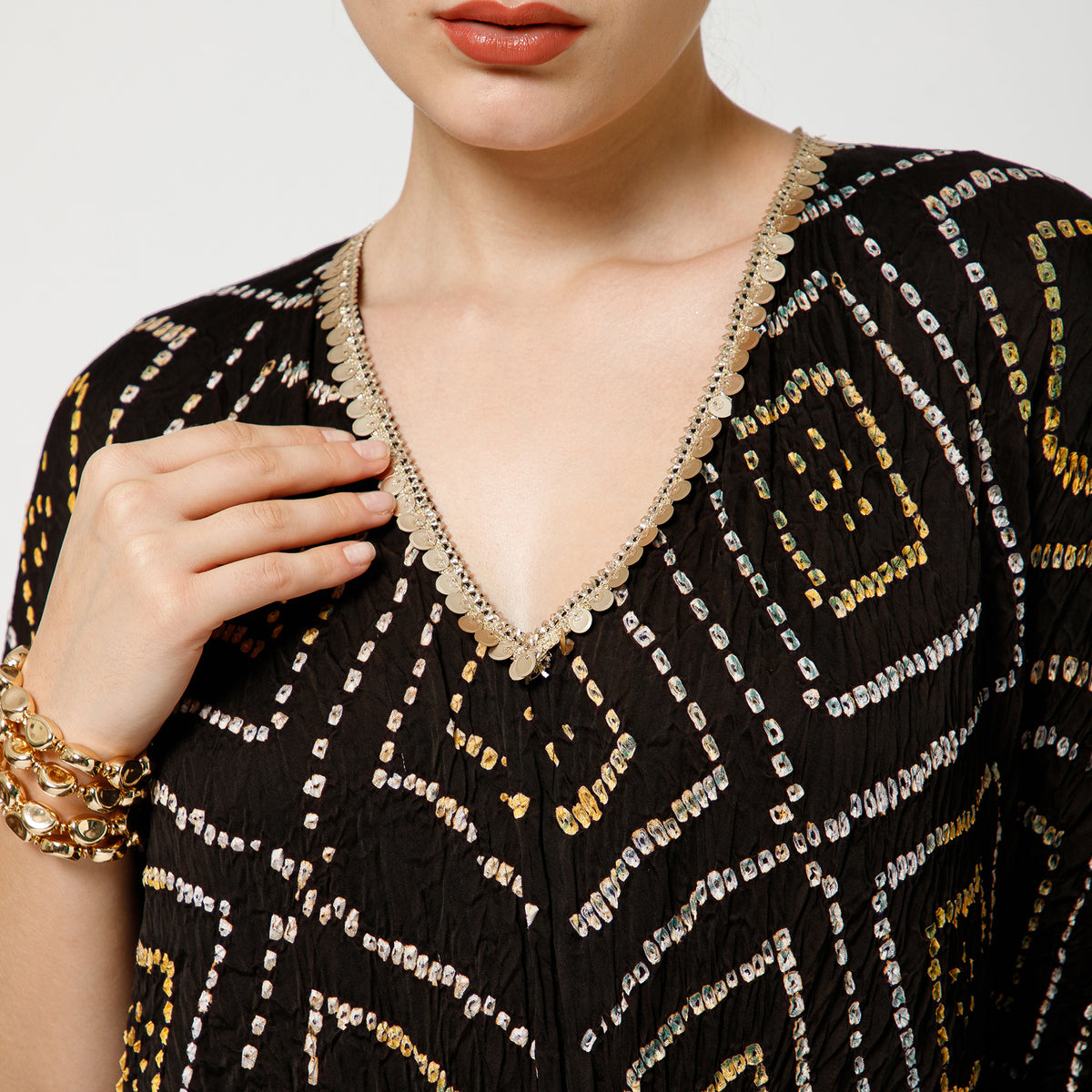 Black Bandhani Kaftan With Inner
