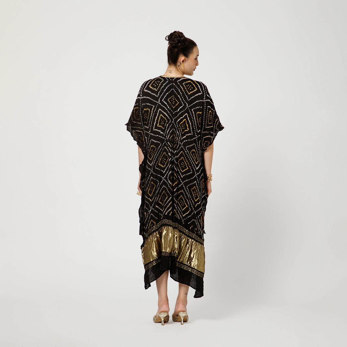 Black Bandhani Kaftan With Inner