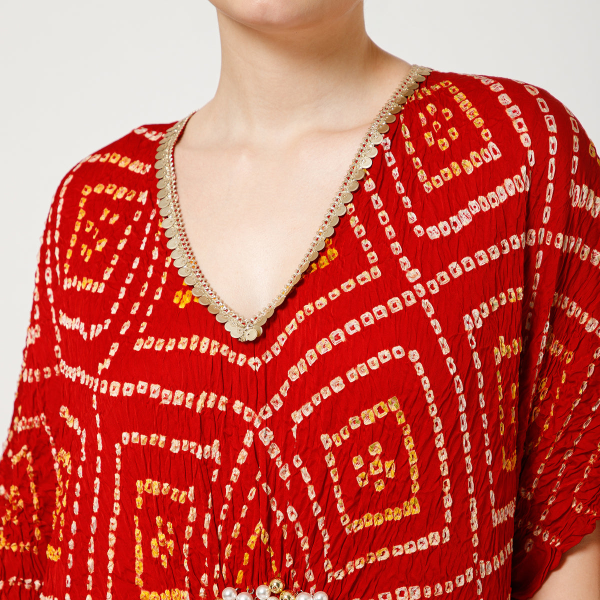 Red Bandhani Kaftan With Inner