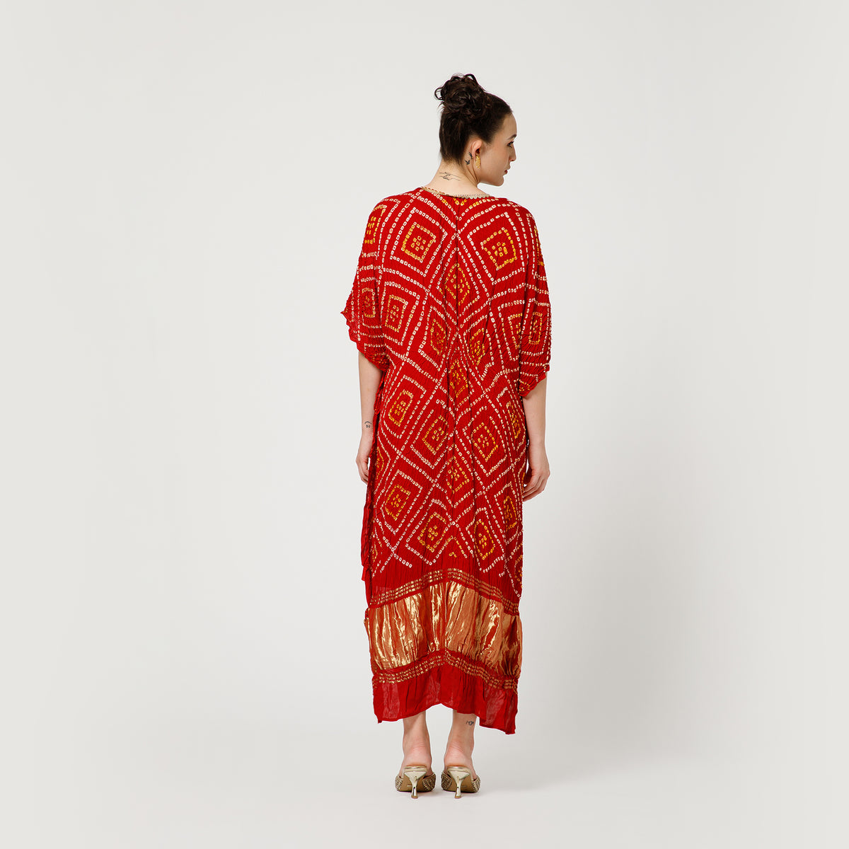 Red Bandhani Kaftan With Inner