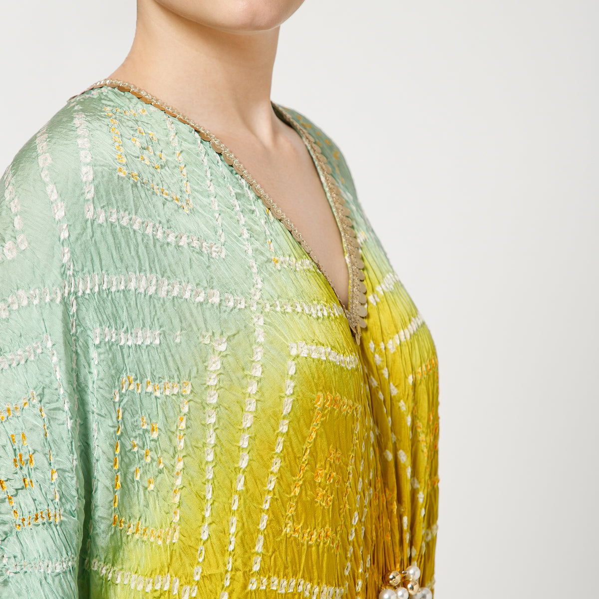 Yellow Bandhani Kaftan With Inner