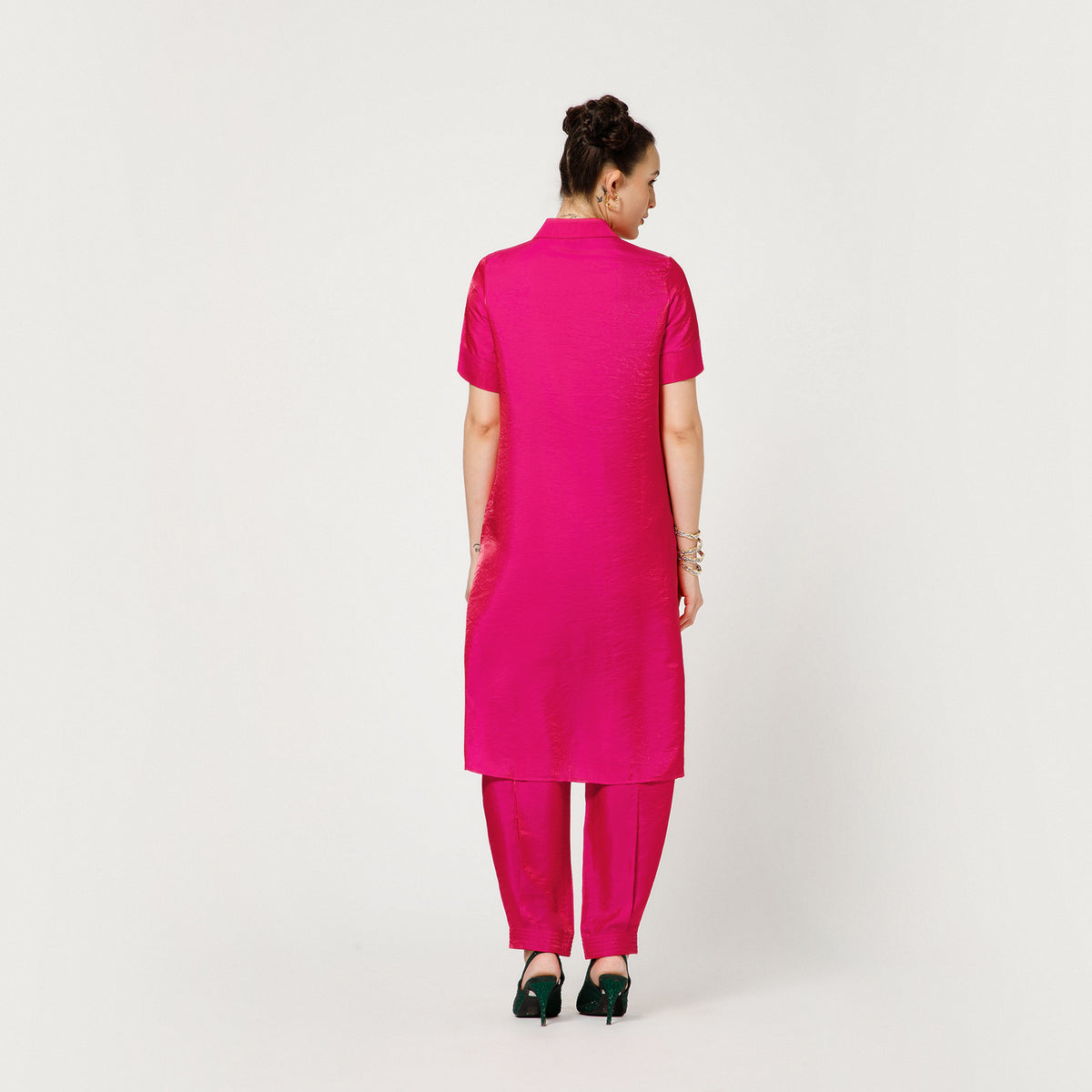 Pink Satin Tunic With Embroidery