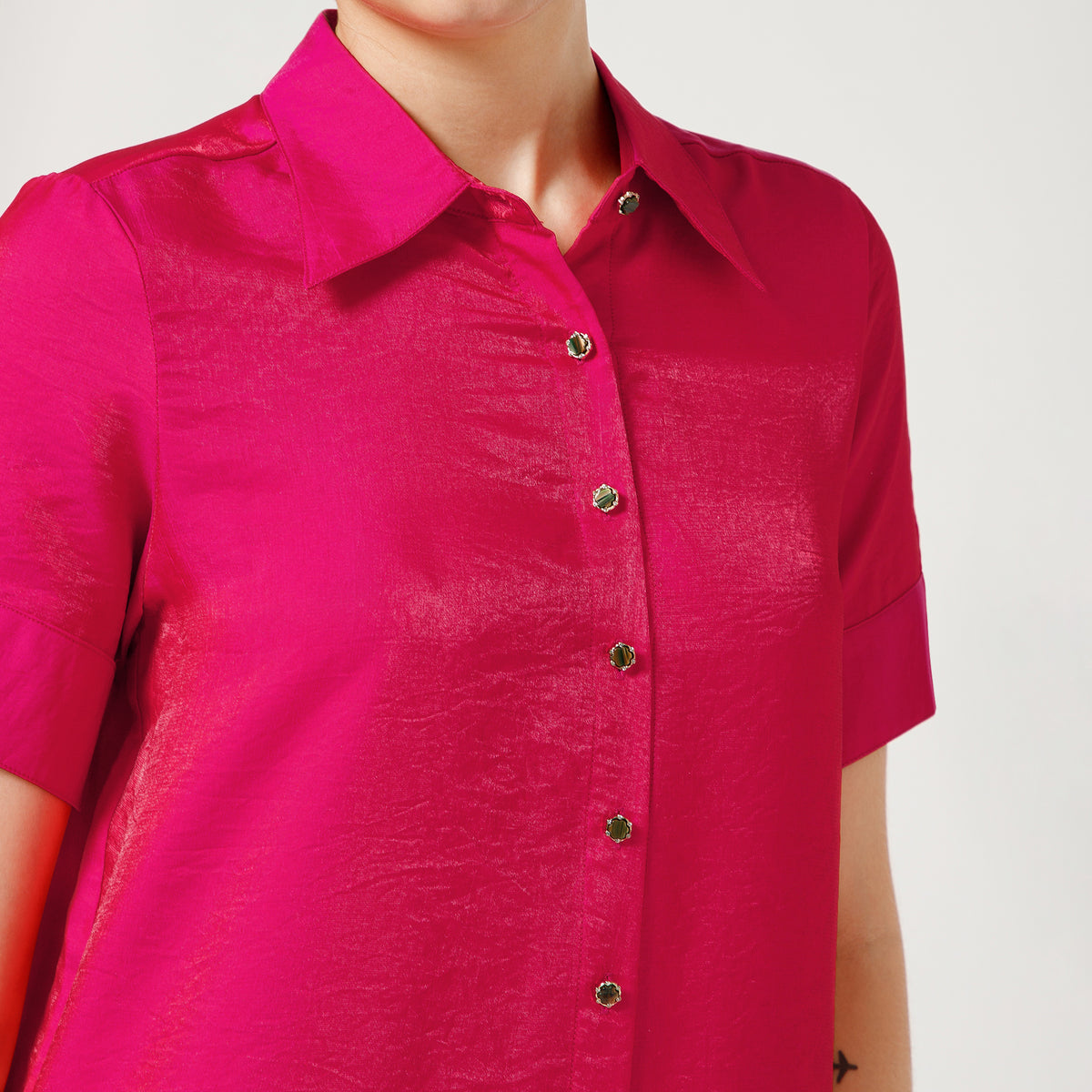 Pink Satin Tunic With Embroidery
