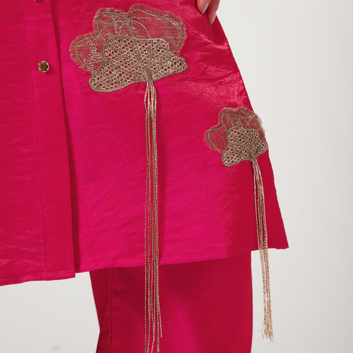 Pink Satin Tunic With Embroidery