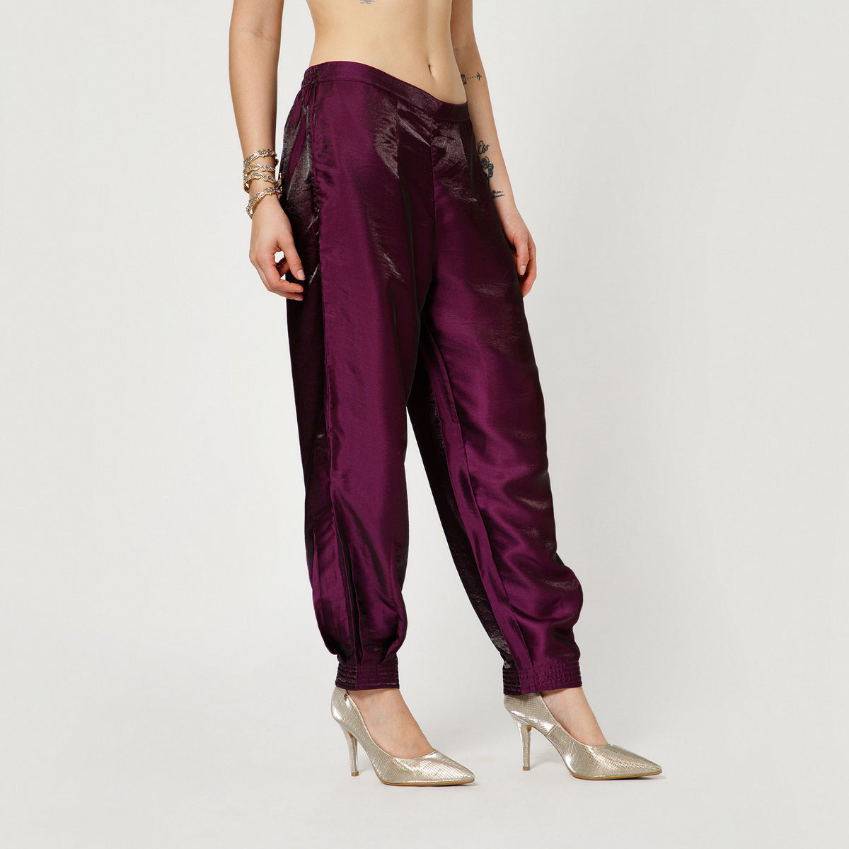 Purple Satin Pleated Plazzo