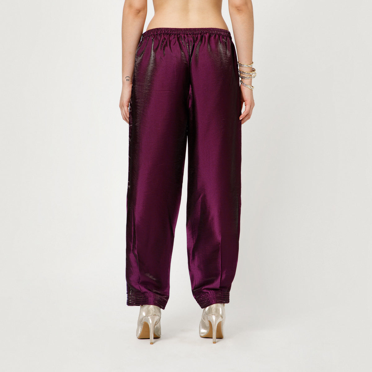 Purple Satin Pleated Plazzo