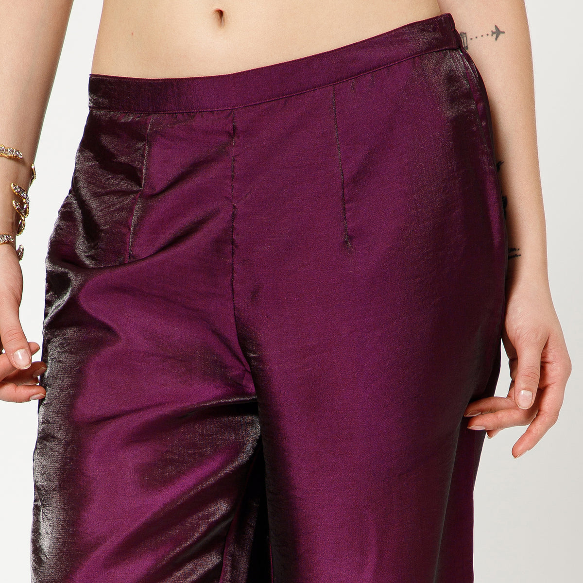 Purple Satin Pleated Plazzo