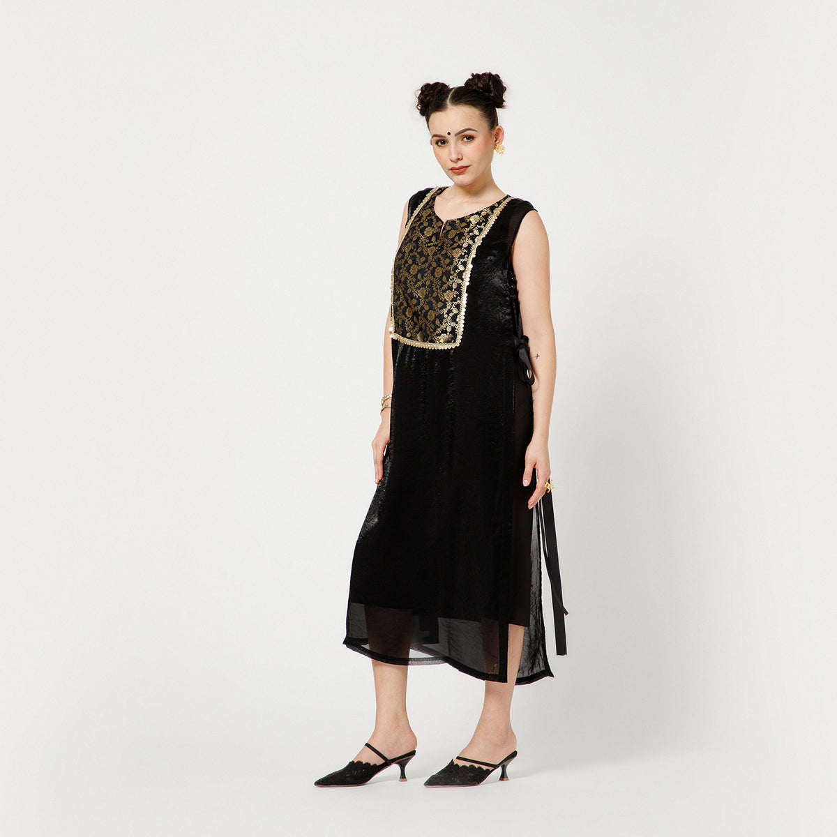 Black Organza With Black Brocade Shrug With Matching Inner
