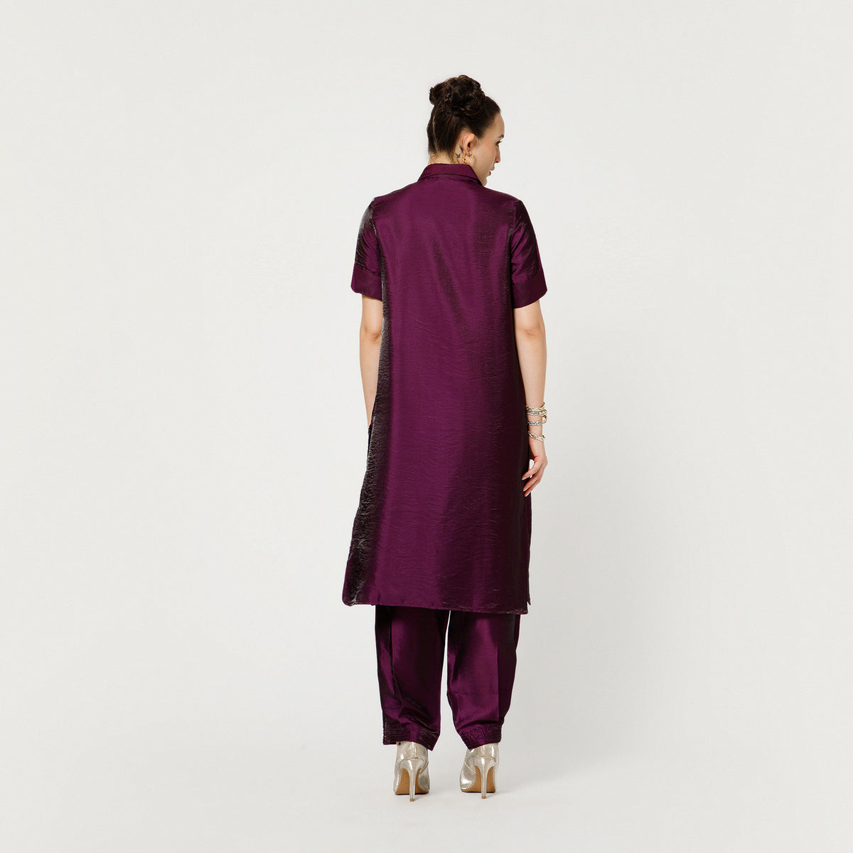 Purple Satin Tunic With Embroidery