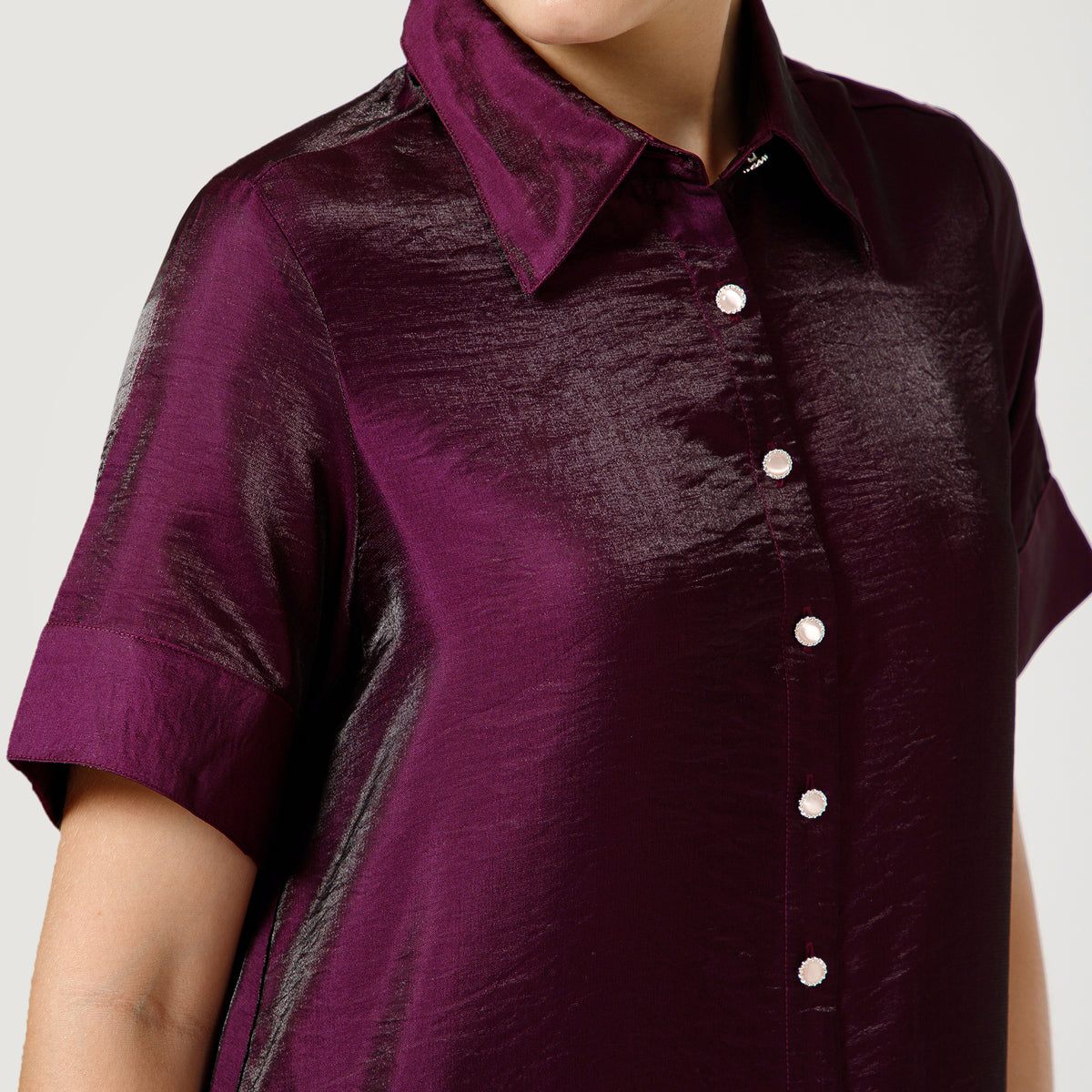 Purple Satin Tunic With Embroidery
