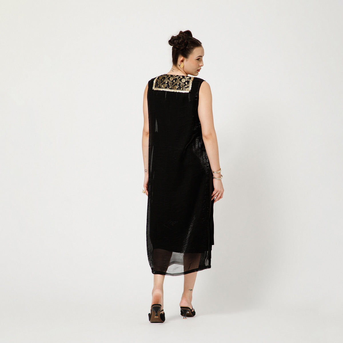 Black Organza With Black Brocade Shrug With Matching Inner