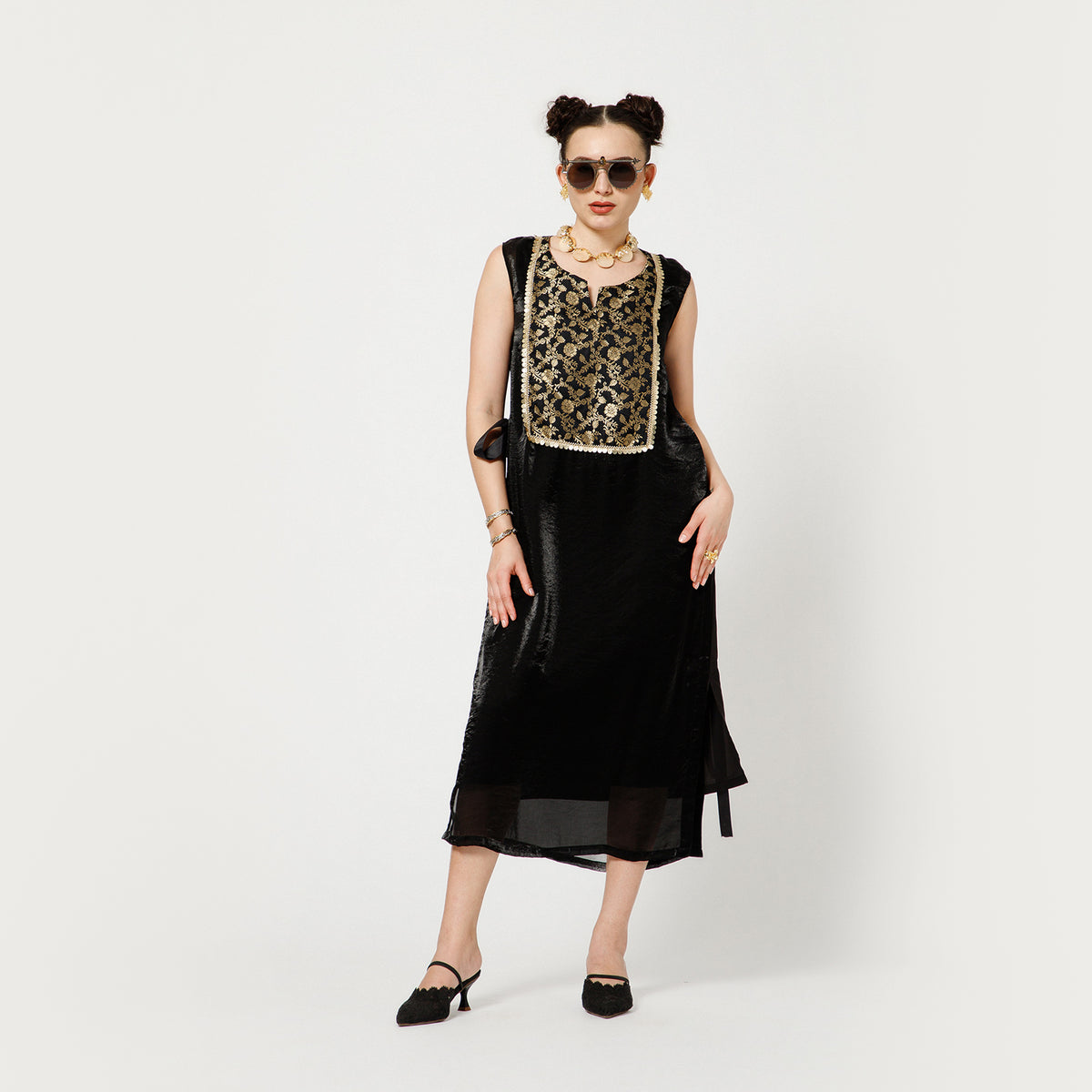 Black Organza With Black Brocade Shrug With Matching Inner