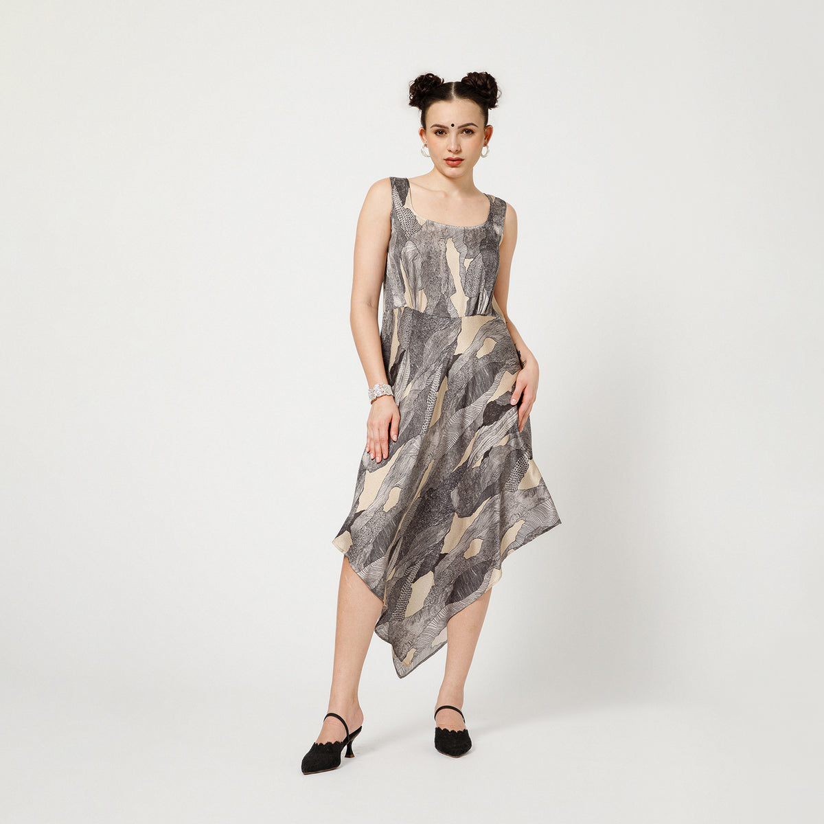 Black Animal Print Satin Dress