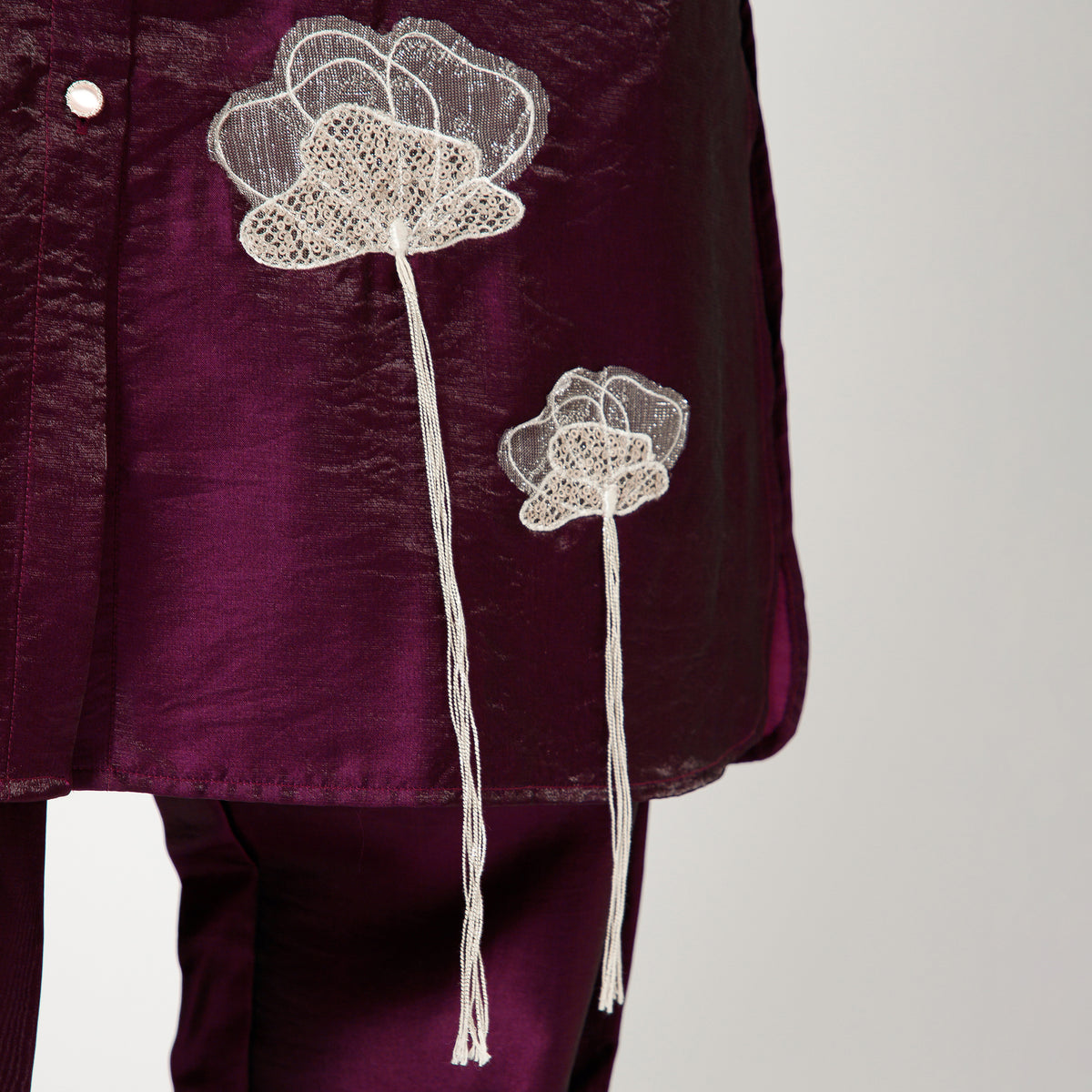 Purple Satin Tunic With Embroidery