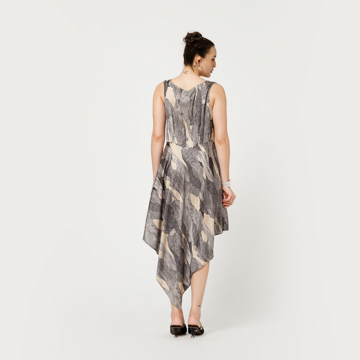 Black Animal Print Satin Dress