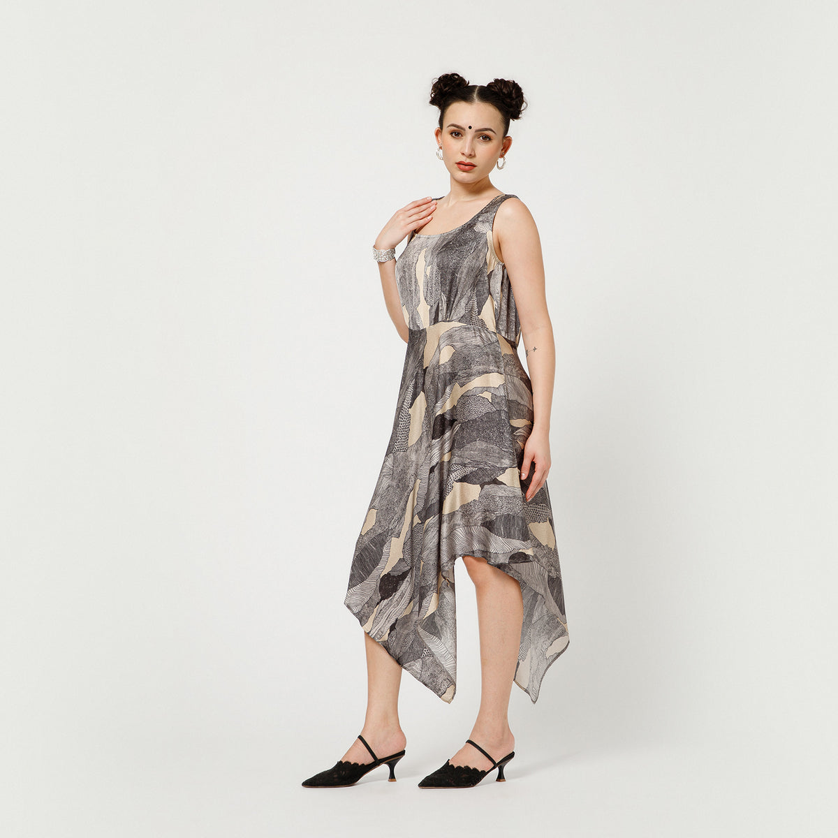Black Animal Print Satin Dress