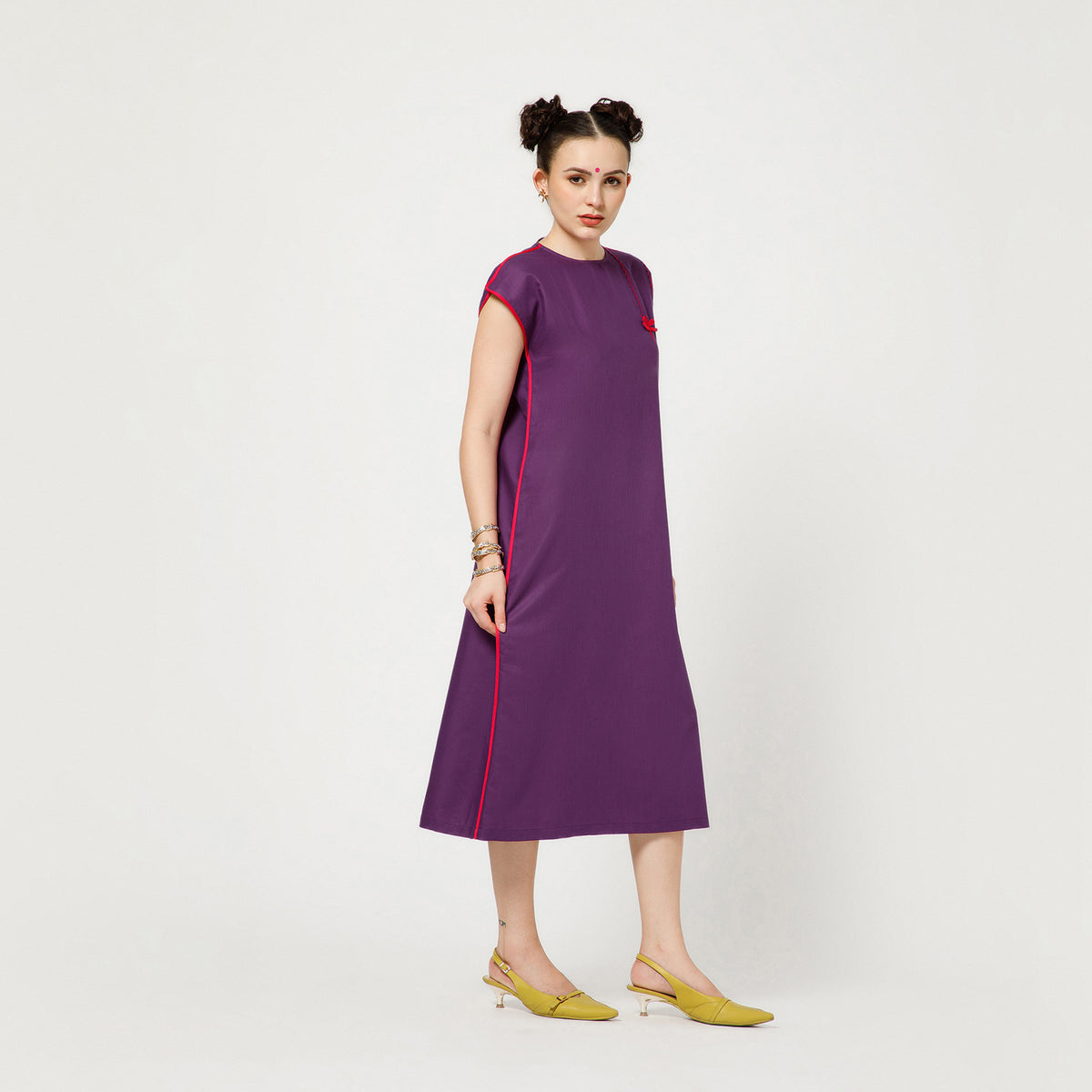Purple Dragonfly Embroidery Cotton Dress