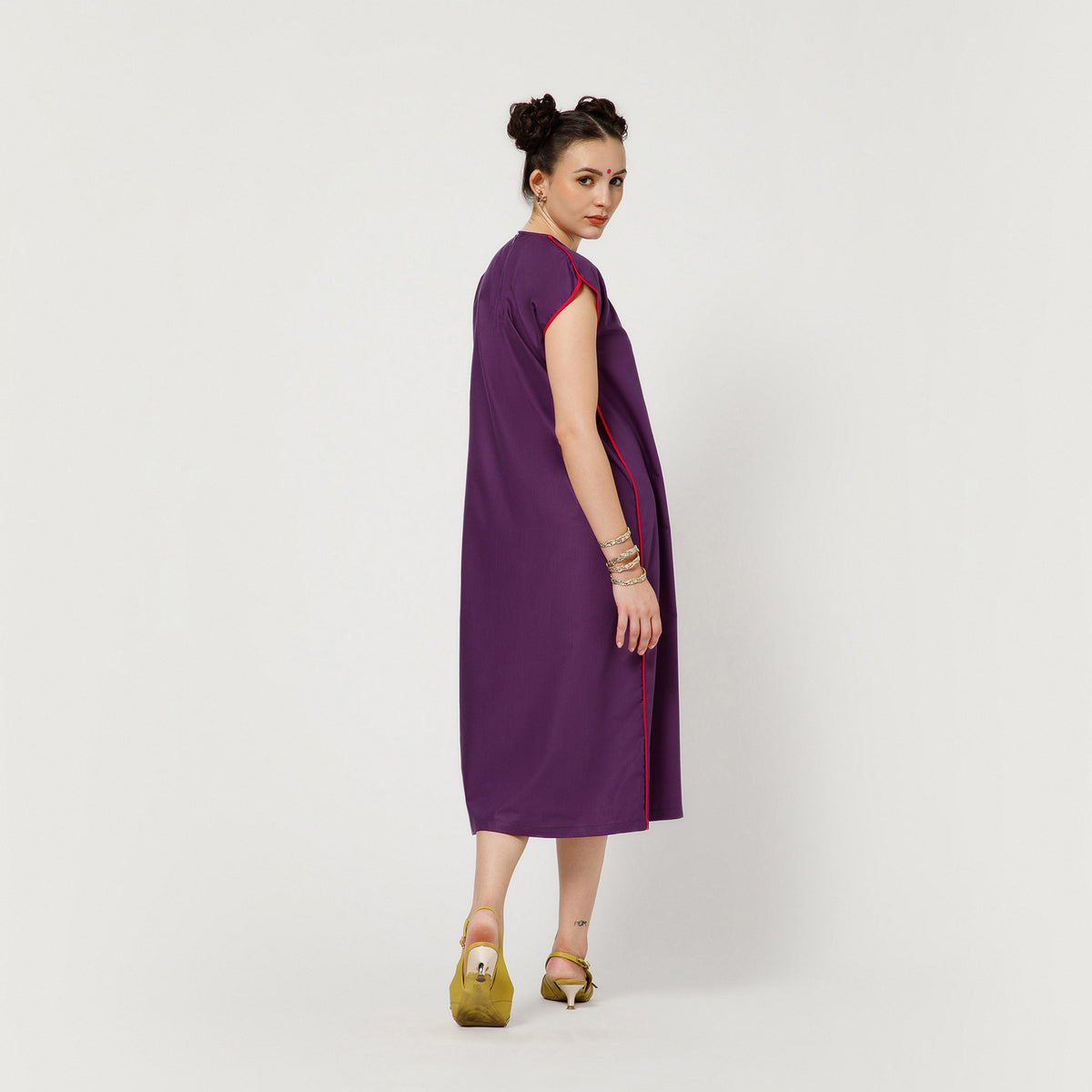 Purple Dragonfly Embroidery Cotton Dress